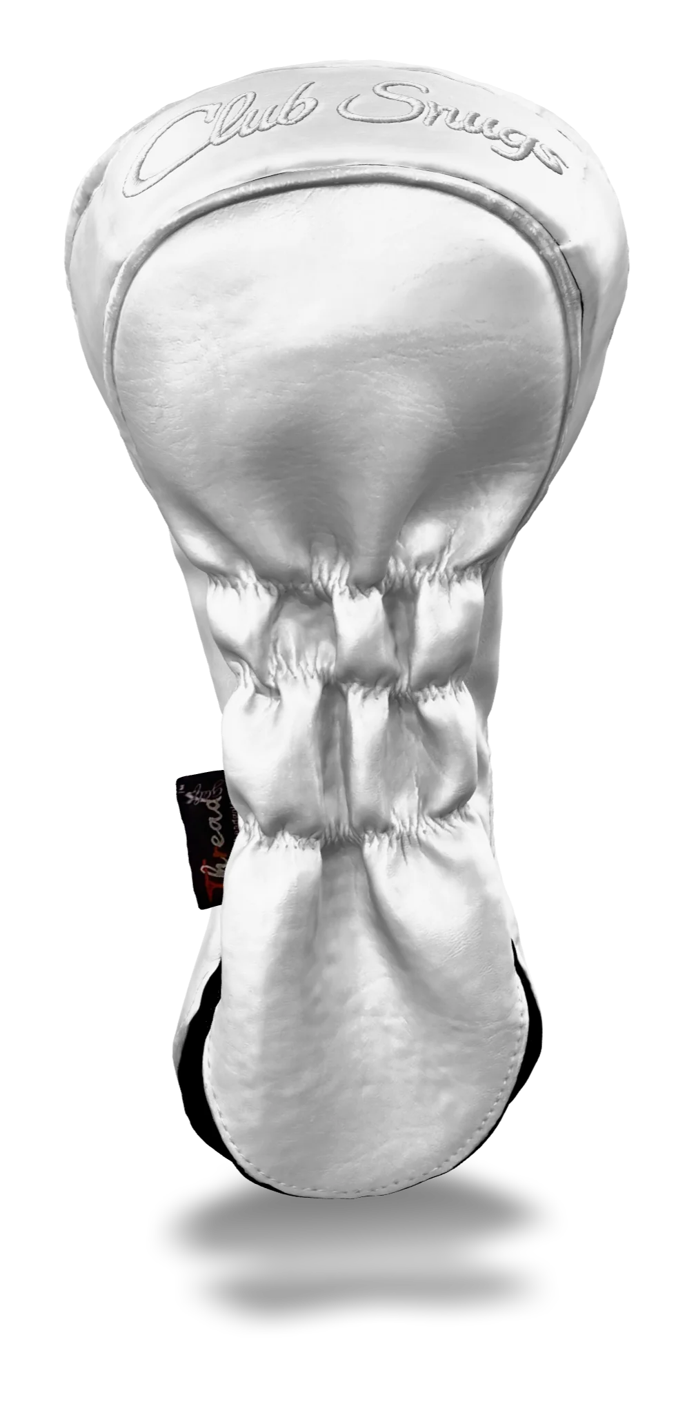 Back view of a White, White, White, and White Retro-T Driver Headcover with Dual-V stripe and split seam