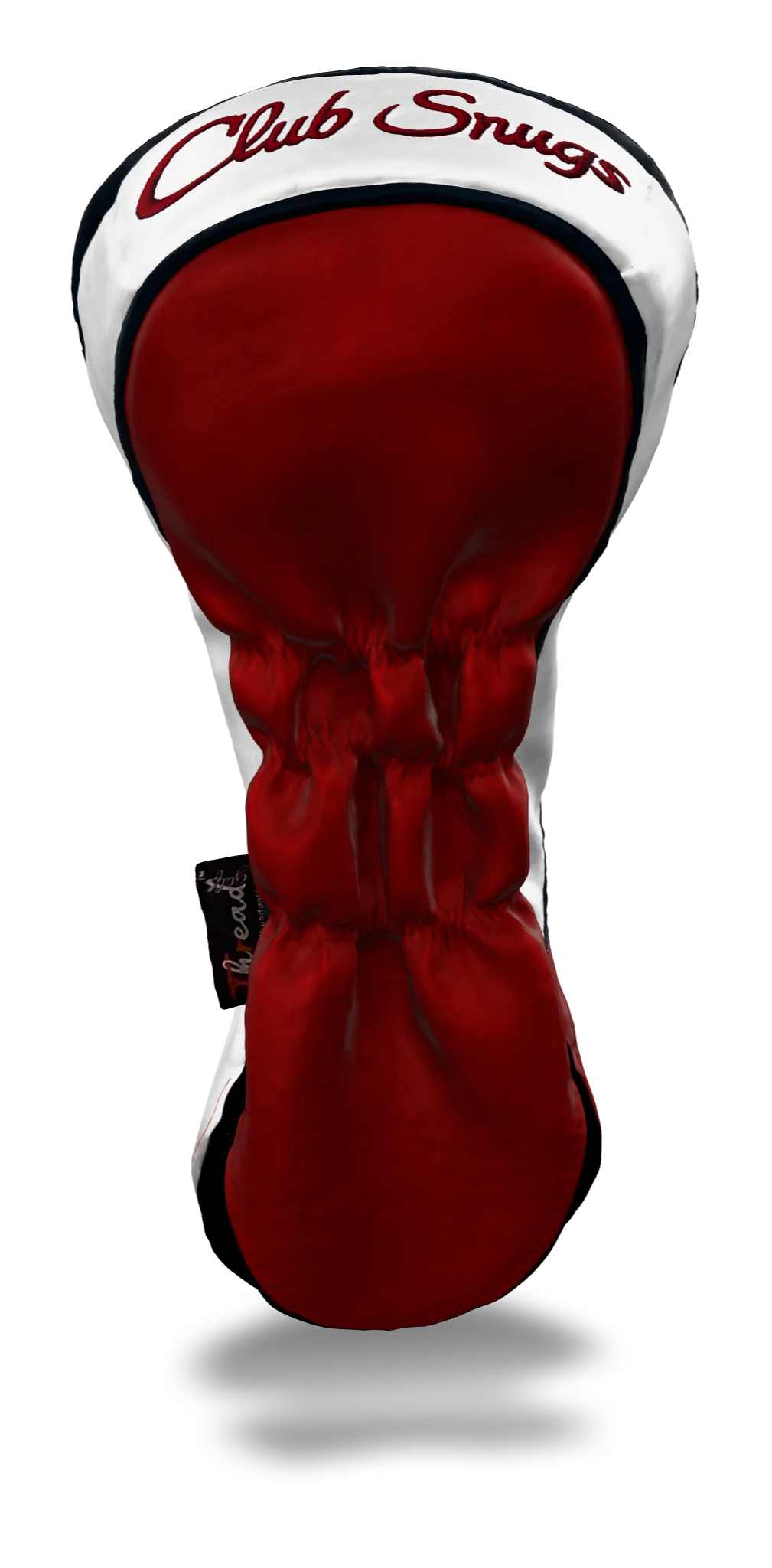 Back view of a Red, White, Navy, and Navy Retro-T Driver Headcover with Dual-V stripe and split seam