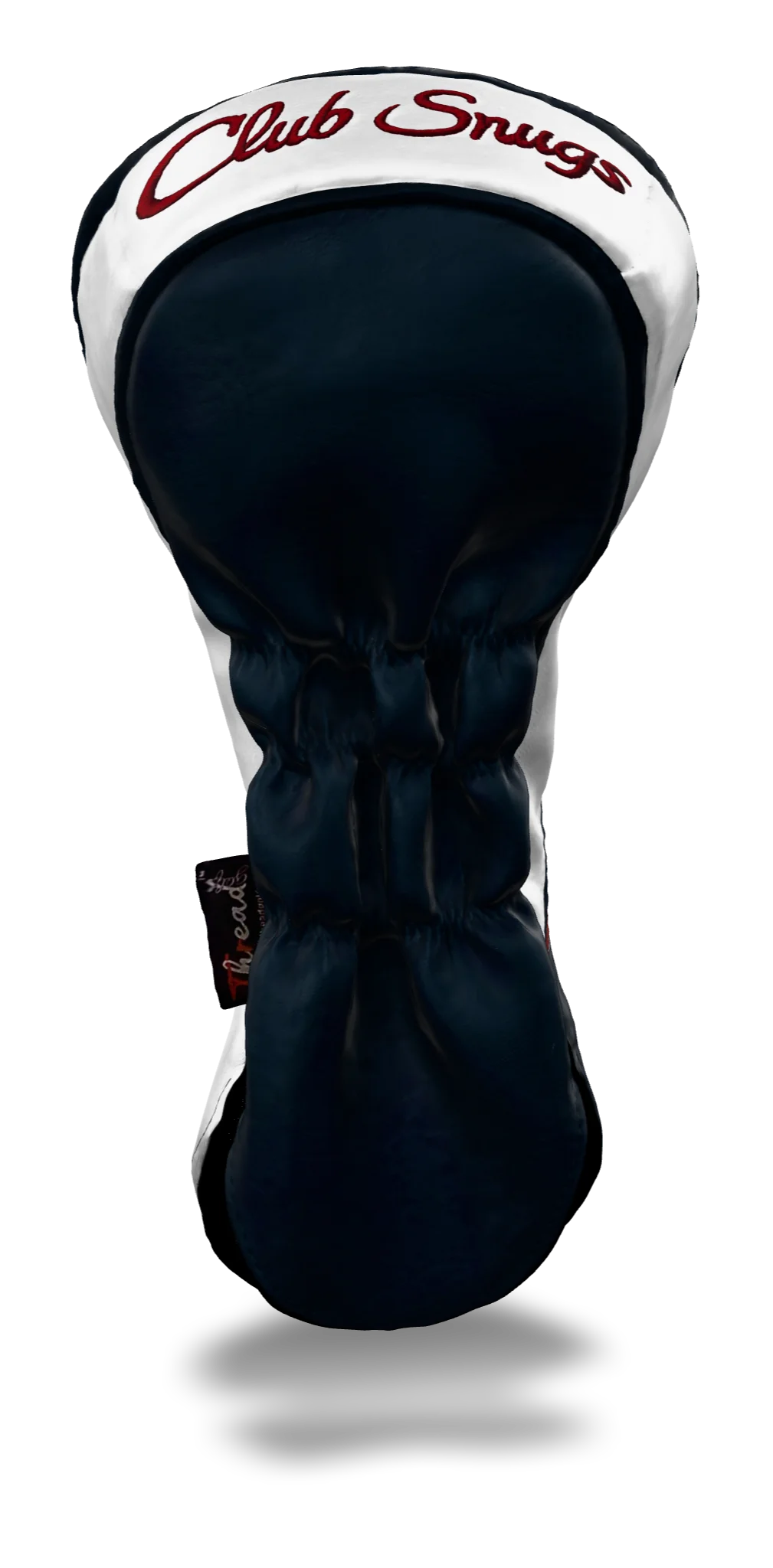 Back view of a Navy, White, Red, and Navy Retro-T Driver Headcover with Dual-V stripe and split seam