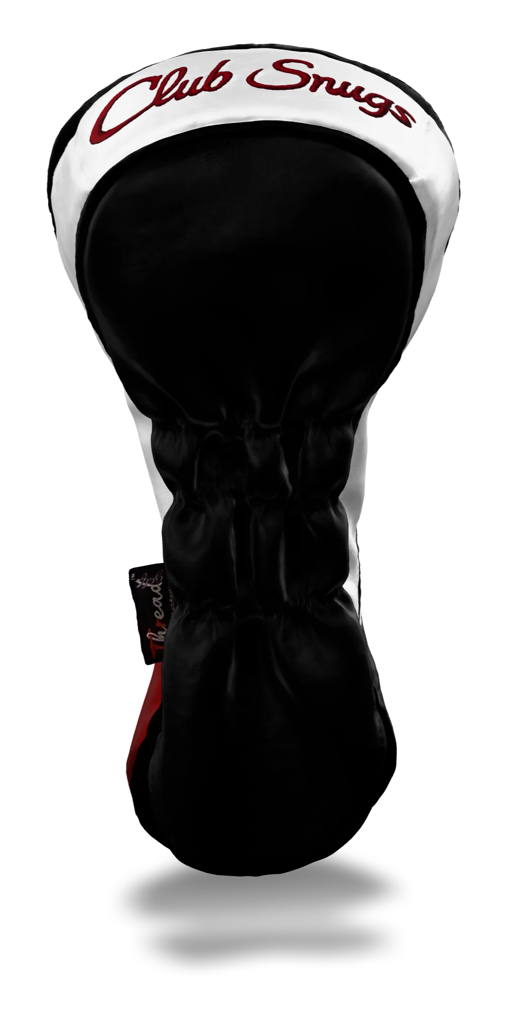 Back view of a Black, Red, White, and Black Retro-T Driver Headcover with Dual-V stripe and split seam
