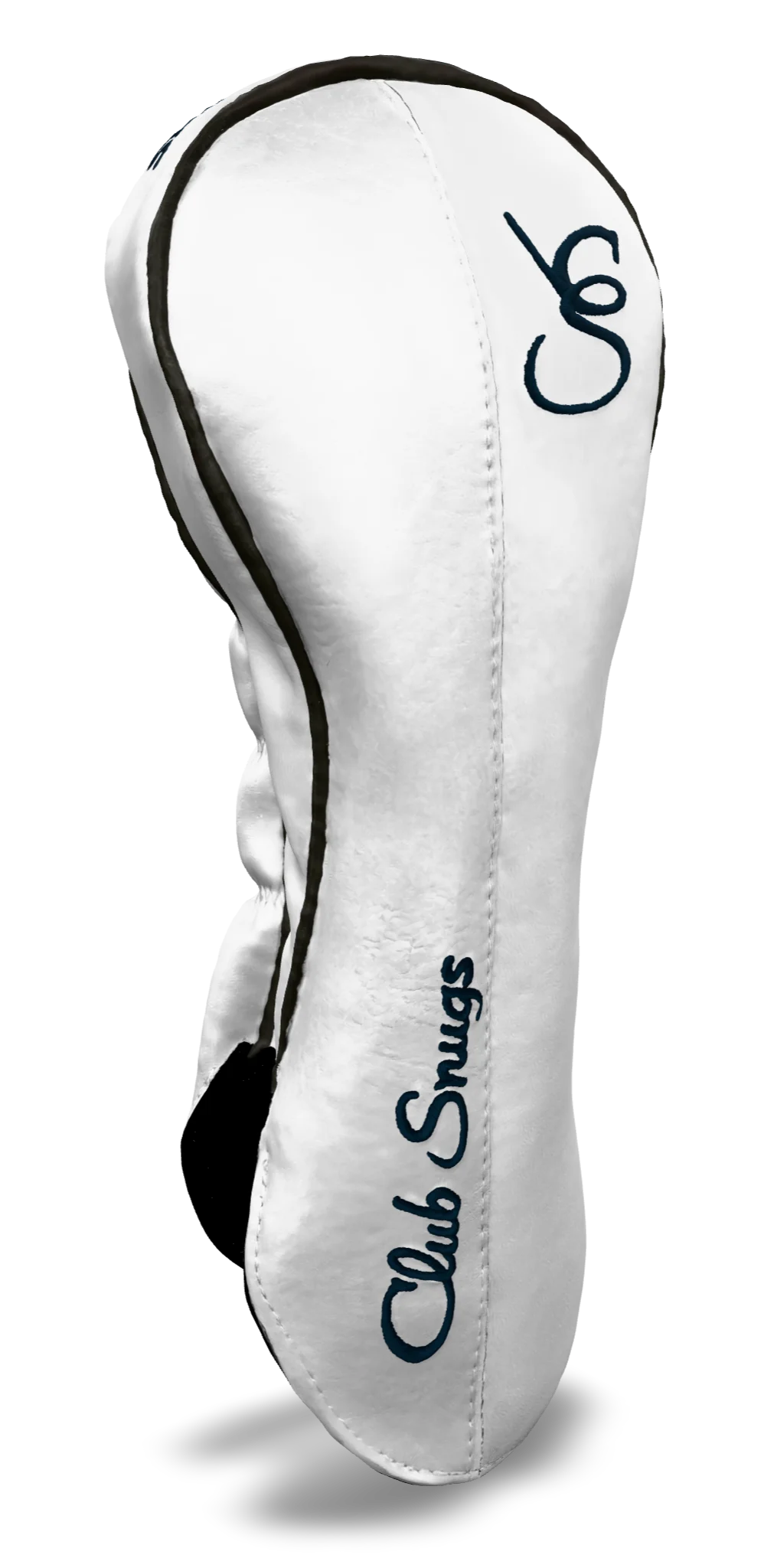 Left-Side view of a White, White, Gray, and Navy Classic Driver Headcover with split seam