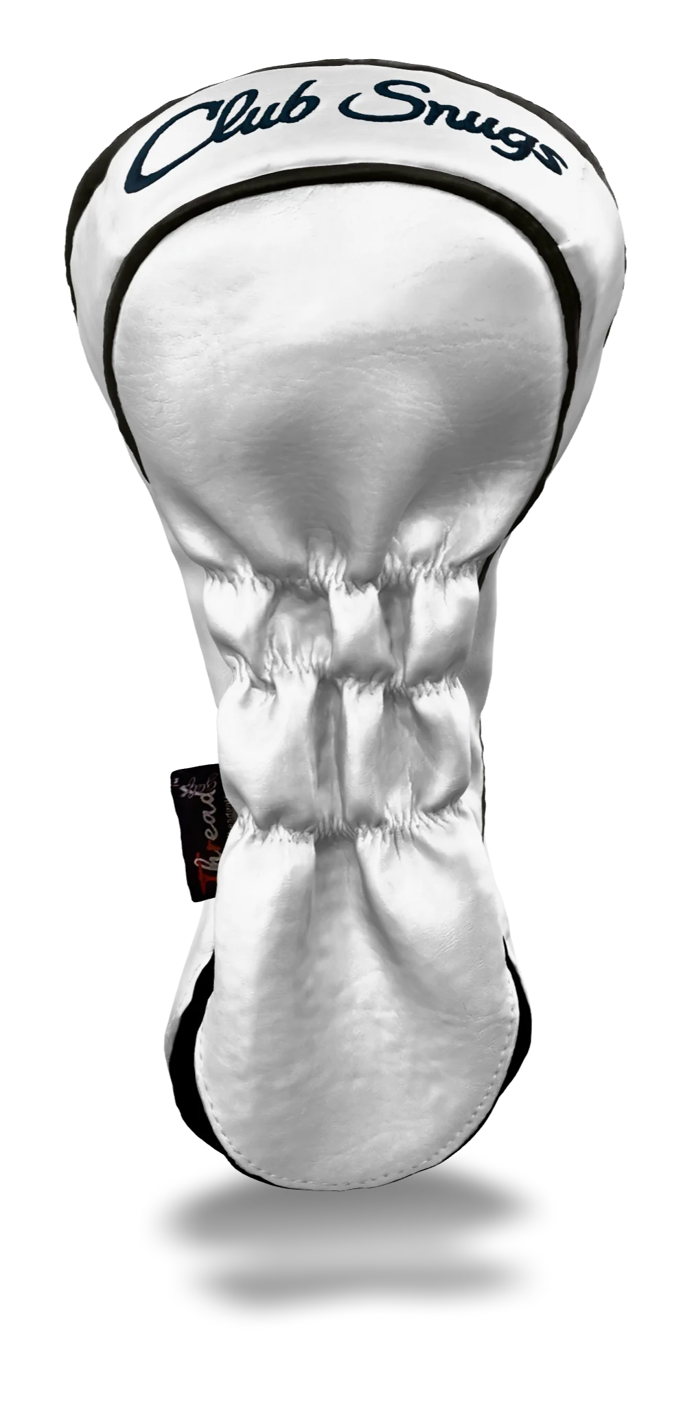 Back view of a White, White, Gray, and Navy Classic Driver Headcover with split seam