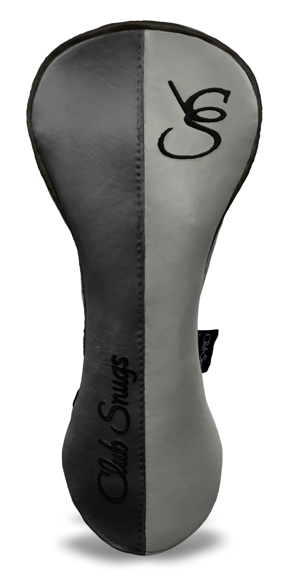 Front view of a Light Gray, Light Gray, Gray, and Black Classic Driver Headcover with split seam