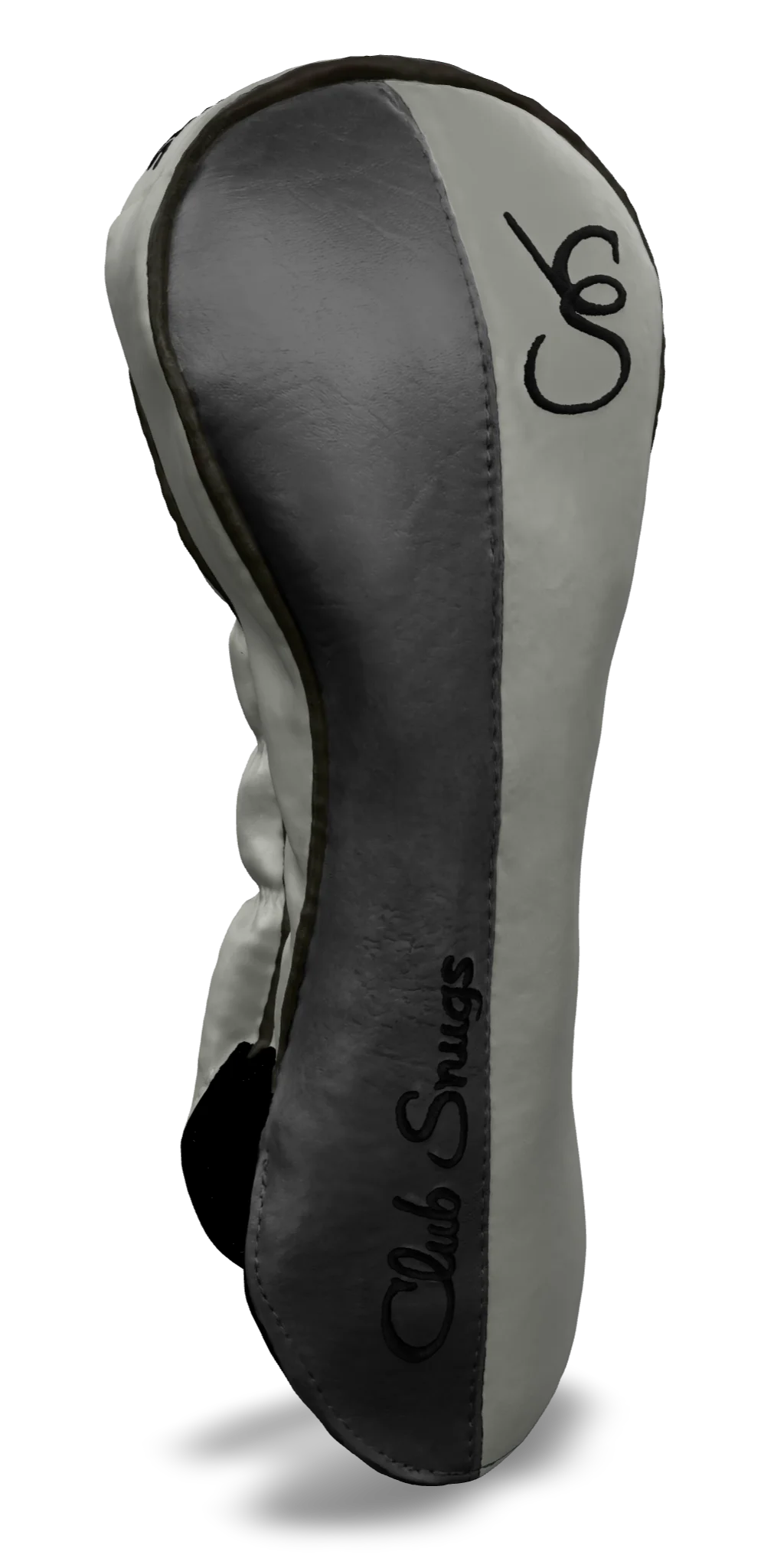 Left-Side view of a Light Gray, Light Gray, Gray, and Black Classic Driver Headcover with split seam