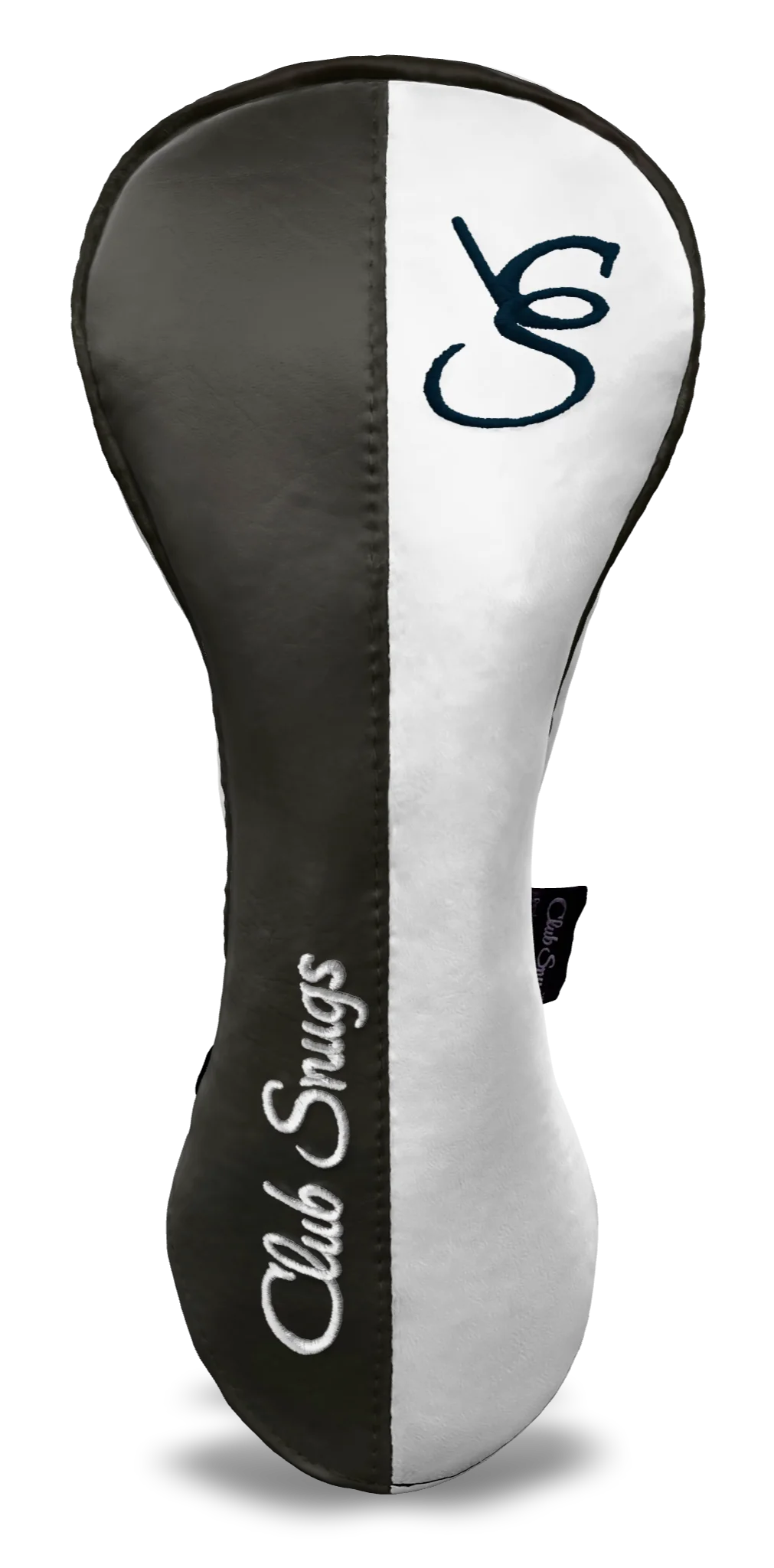 Front View view of a Gray, White, Gray, and Navy Classic Driver Headcover with split seam