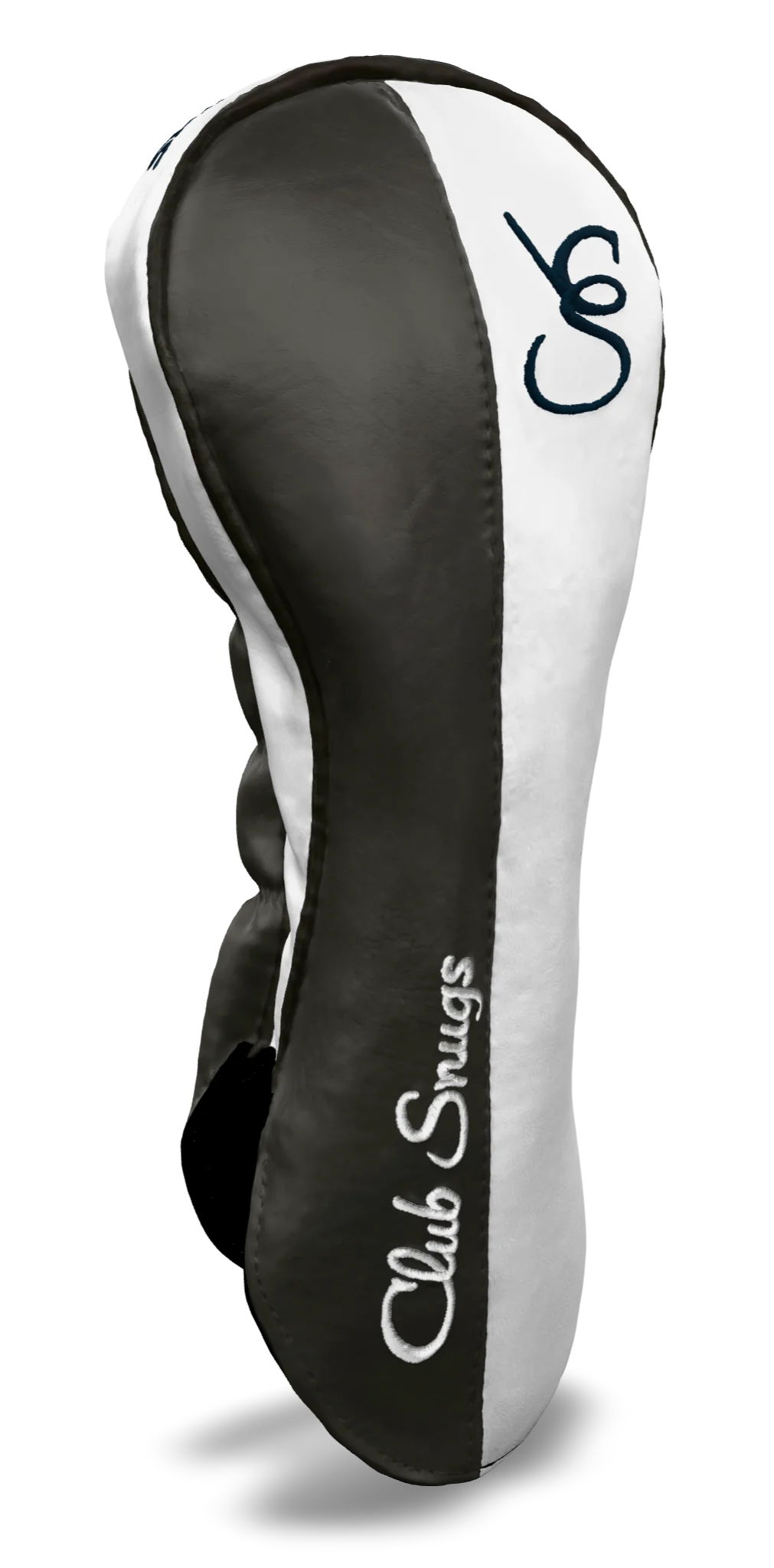 Left-Side view of a Gray, White, Gray, and Navy Classic Driver Headcover with split seam