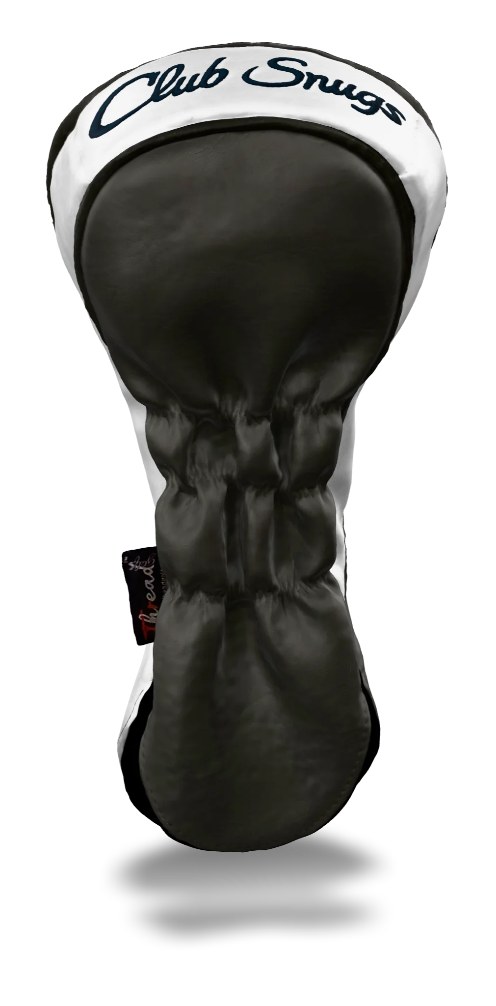 Back view of a Gray, White, Gray, and Navy Classic Driver Headcover with split seam