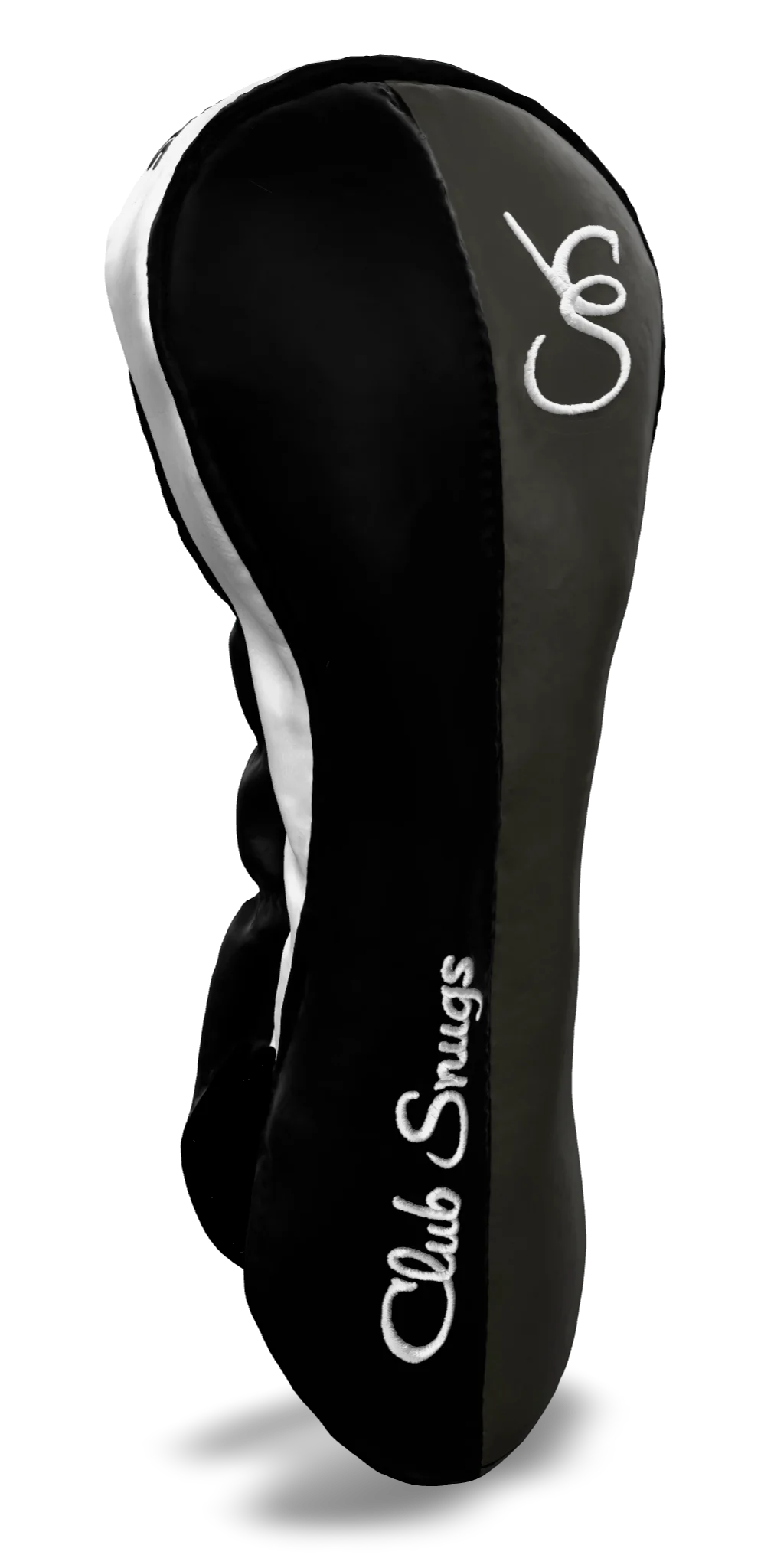 Left-Side view of a Black, Gray, Black, and White Classic Driver Headcover with split seam