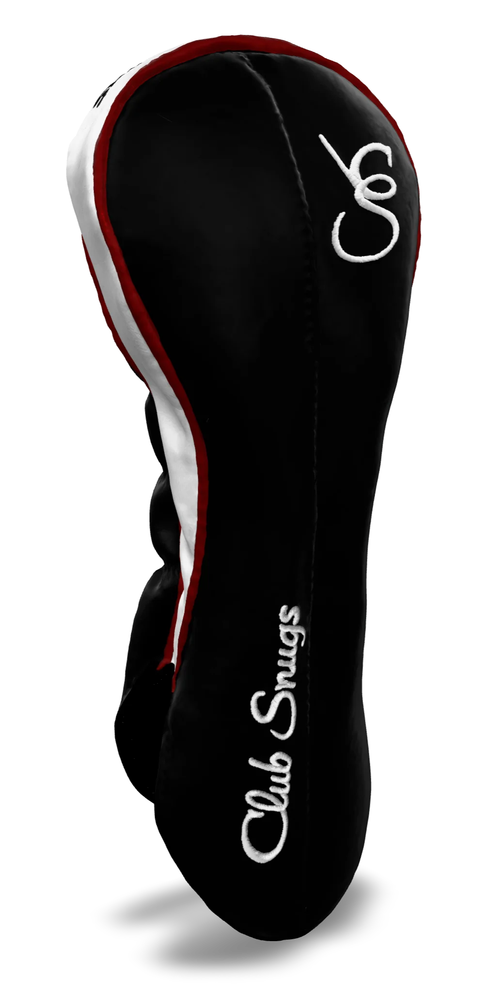 Left-Side view of a Black, Black, Red, and White Classic Driver Headcover with split seam