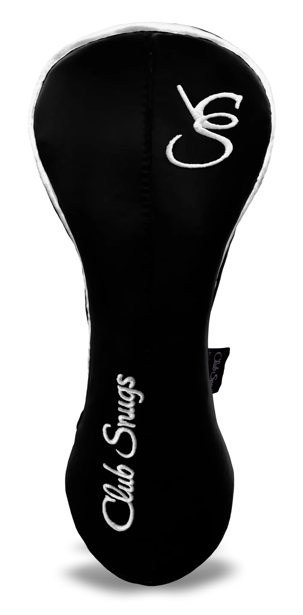 Front view of a Black, Black, White, and White Classic Driver Headcover with split seam