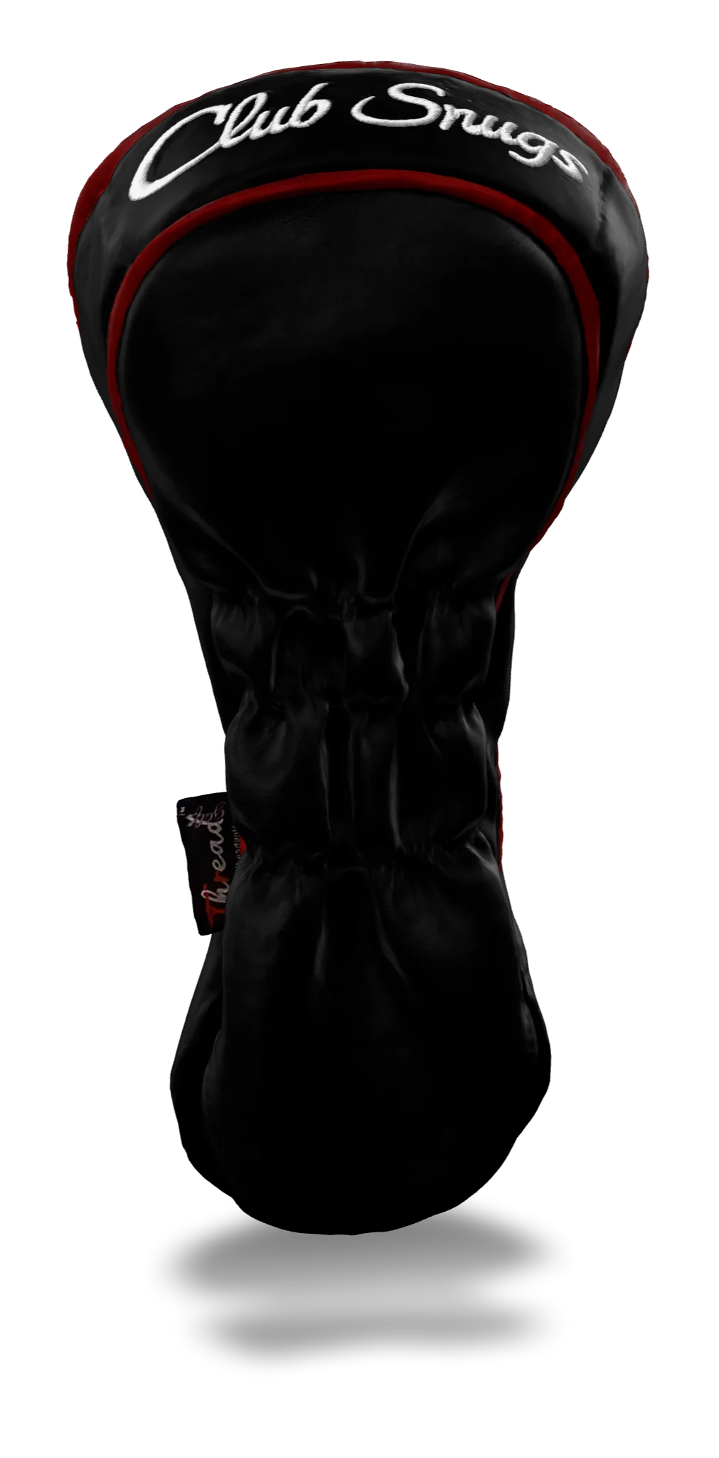 Back view of a Black, Black, Red, and White Classic Driver Headcover with split seam