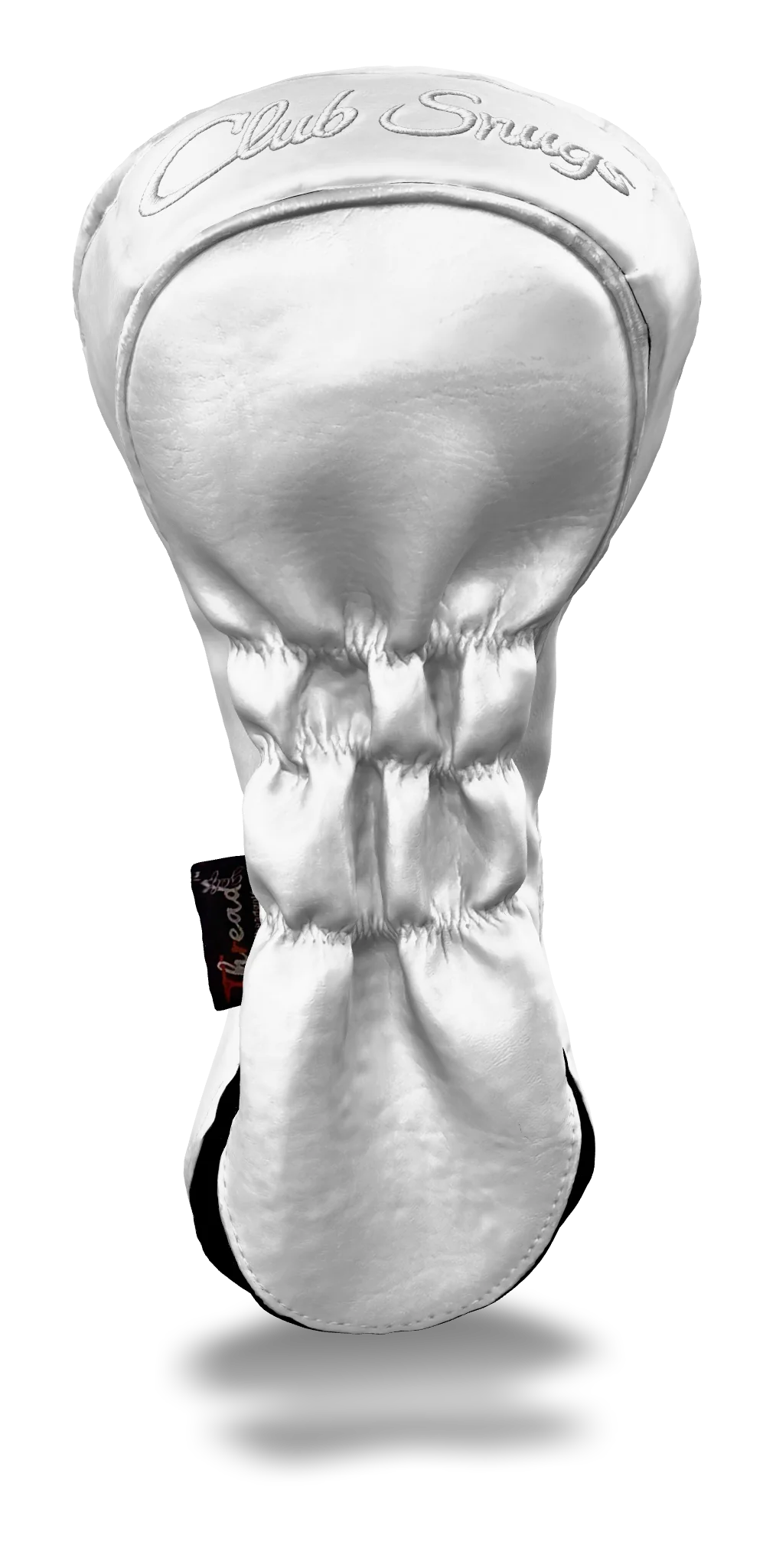 Back view of a Exclusive White, White, White, and White Shield Driver Headcover with prominent branding