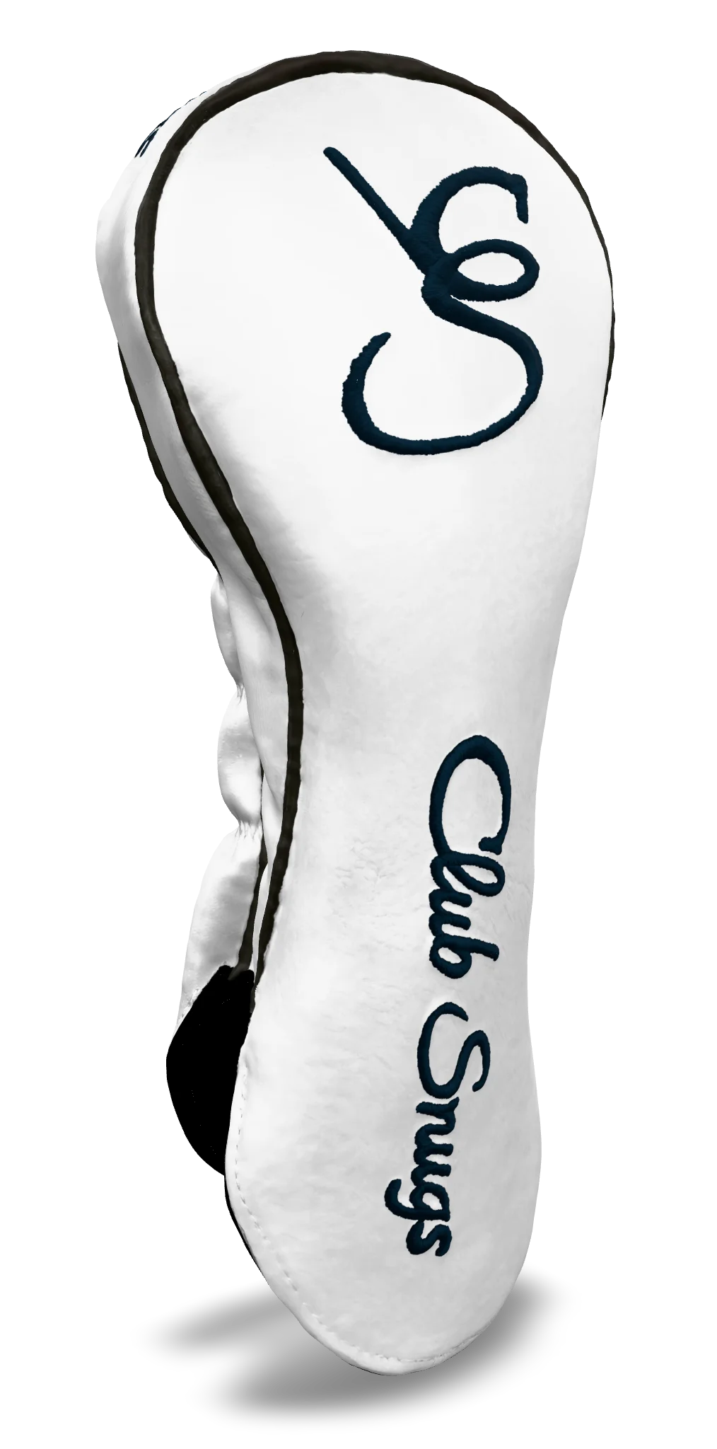 Left-Side view of a Exclusive White, Gray, Navy, and Navy Shield Driver Headcover with prominent branding