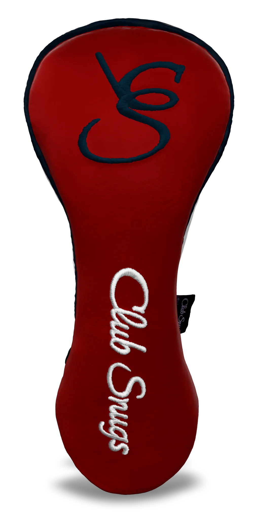 Front View view of a Exclusive Red, Navy, White, and Navy Shield Driver Headcover with prominent branding