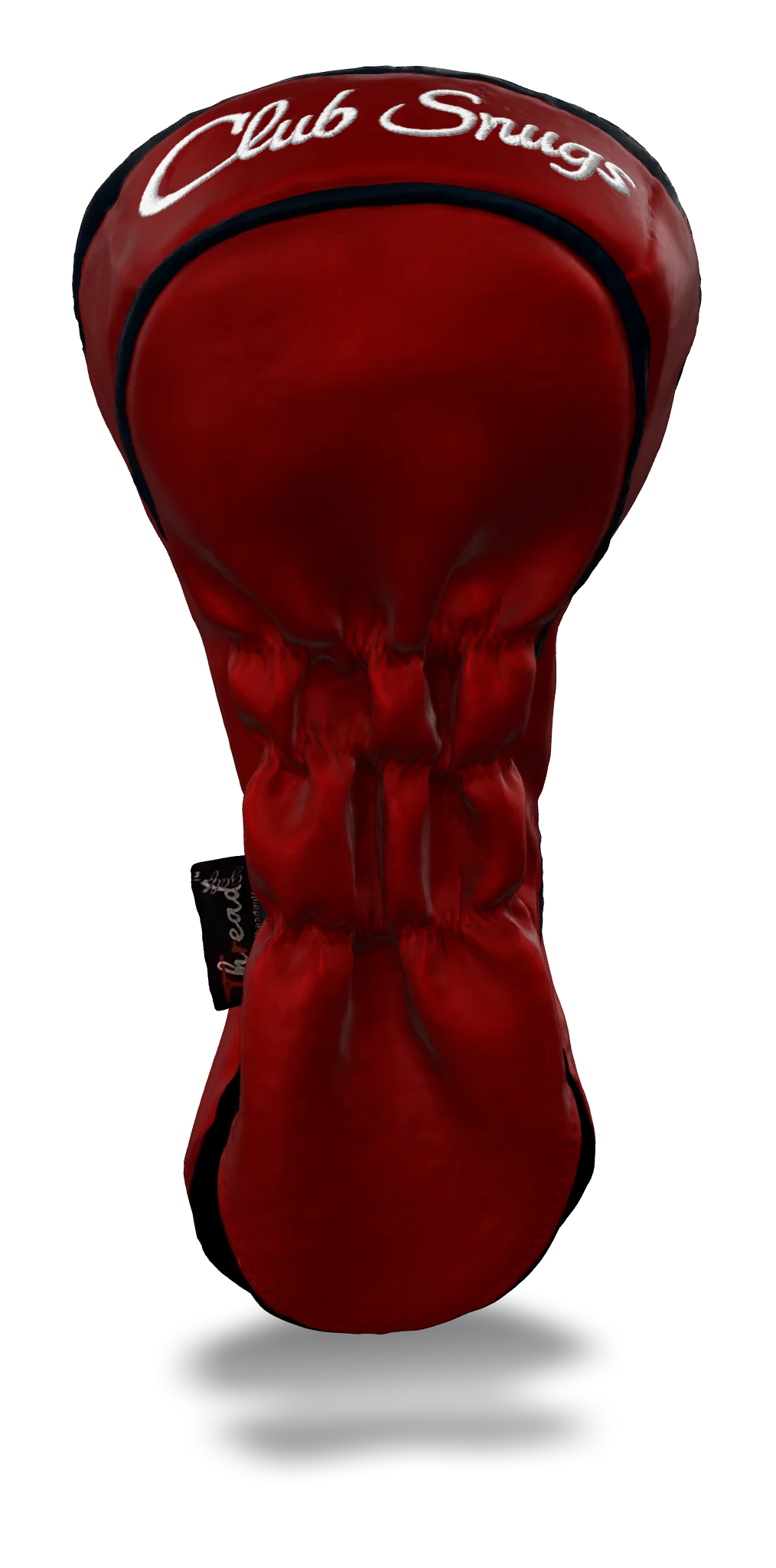 Back view of a Exclusive Red, Navy, White, and Navy Shield Driver Headcover with prominent branding