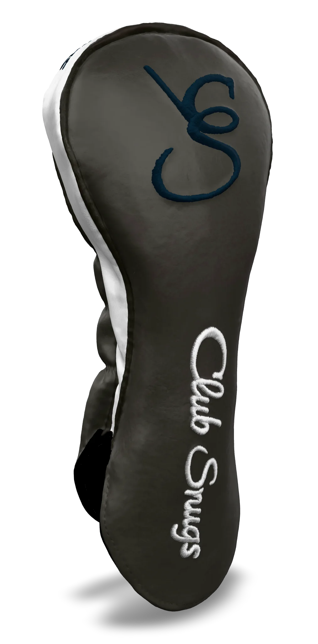 Left-Side view of a Exclusive Gray, Gray, White, and Navy Shield Driver Headcover with prominent branding