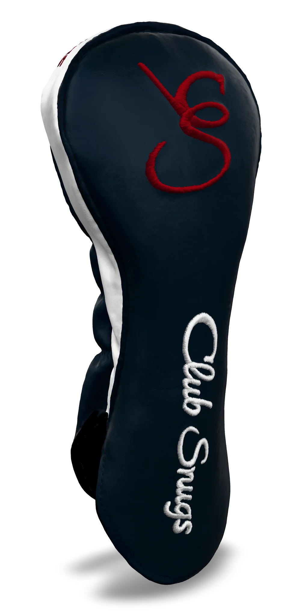 Left-Side view of a Exclusive Navy, Navy, White, and Red Shield Driver Headcover with prominent branding