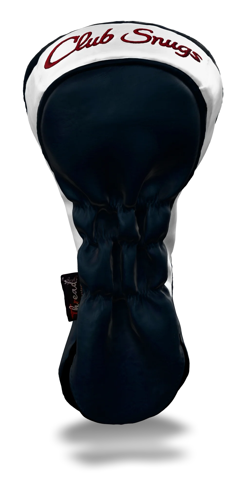 Back view of a Exclusive Navy, Navy, White, and Red Shield Driver Headcover with prominent branding