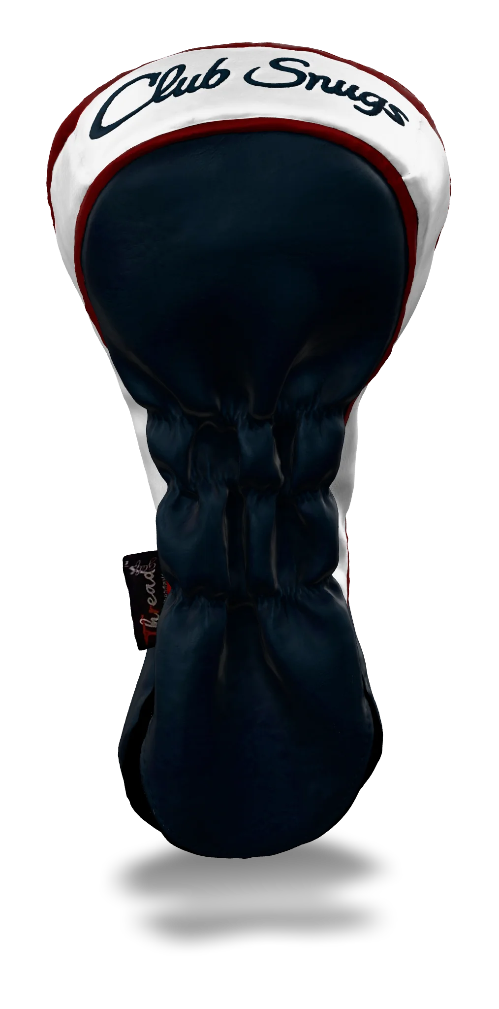 Back view of a Exclusive Navy, Red, White, and White Shield Driver Headcover with prominent branding