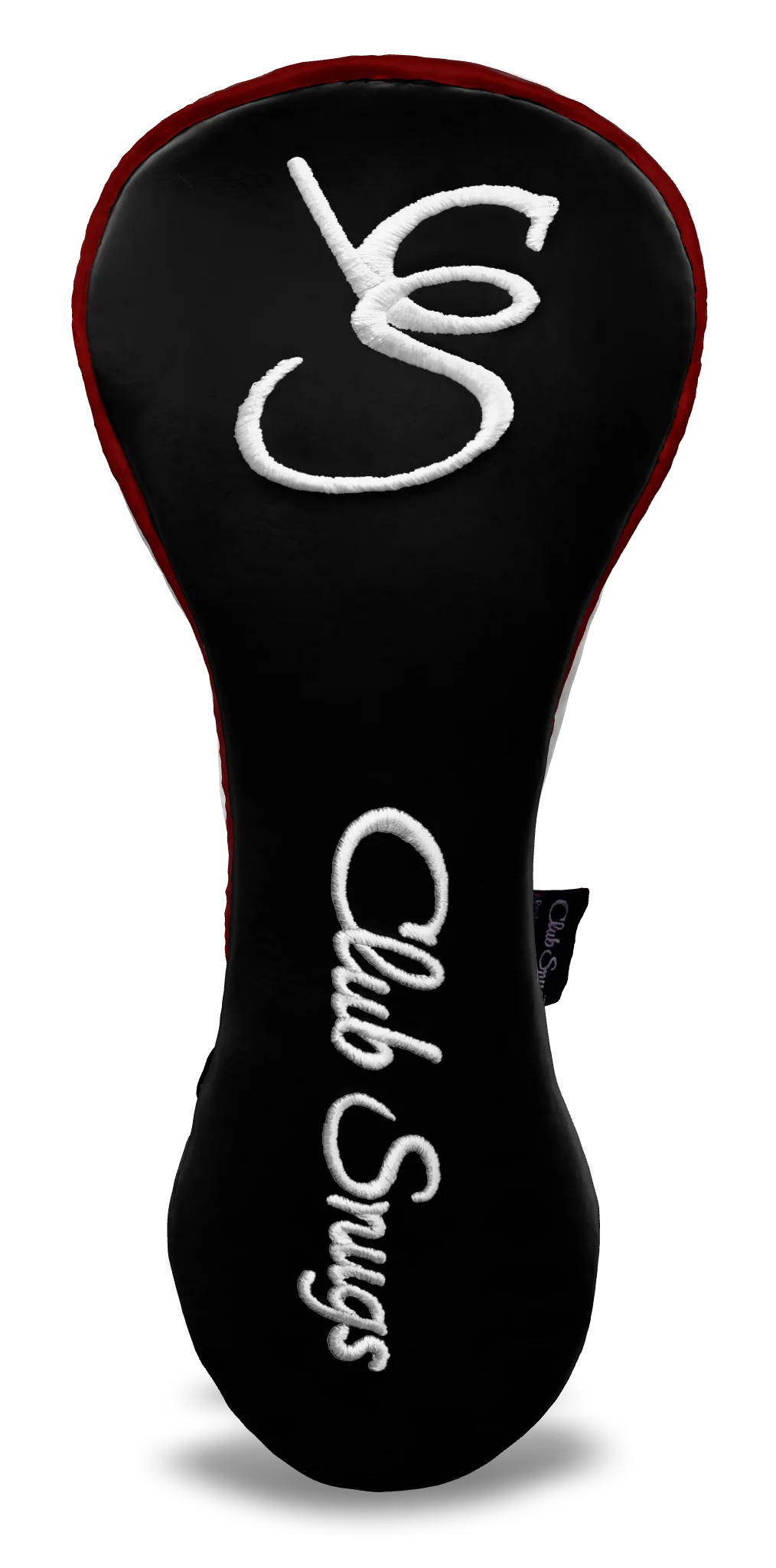 Front View view of a Exclusive Black, Red, White, and White Shield Driver Headcover with prominent branding