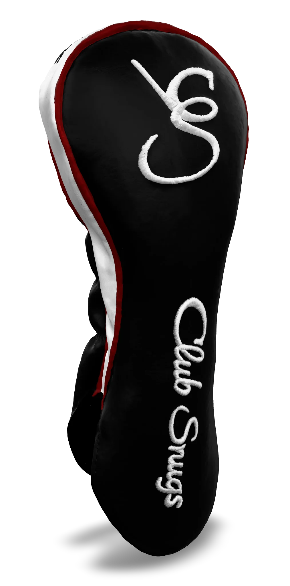 Left-Side view of a Exclusive Black, Red, White, and White Shield Driver Headcover with prominent branding