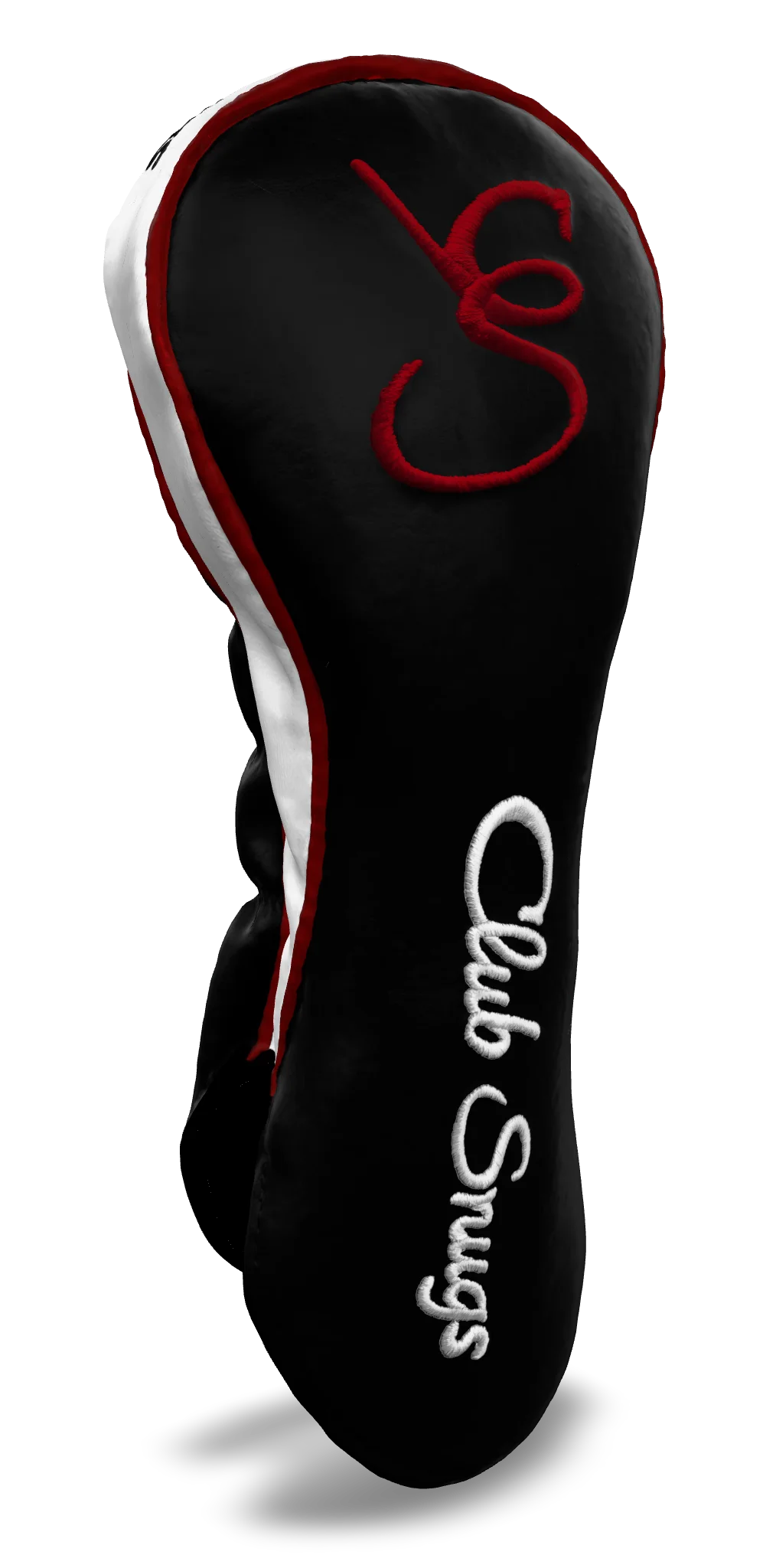 Left-Side view of a Exclusive Black, Red, White, and Red Shield Driver Headcover with prominent branding