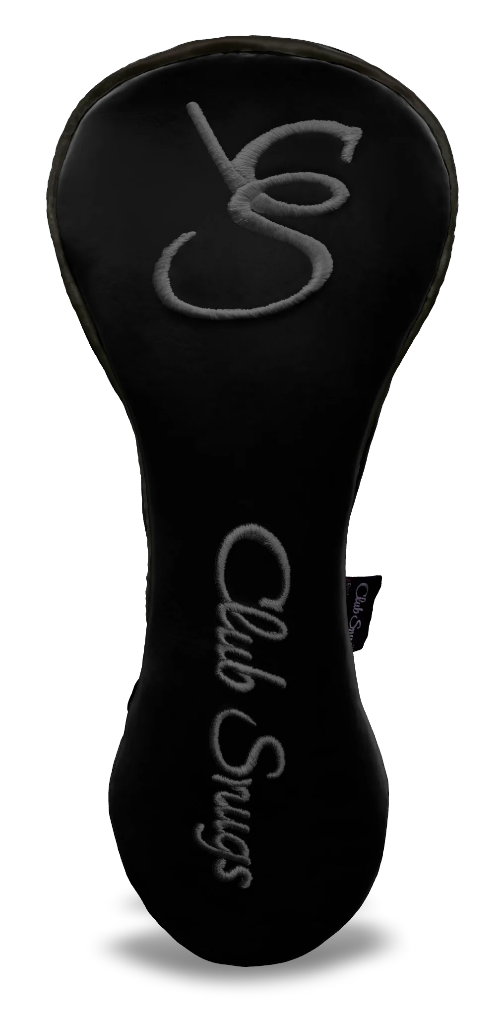 Front View view of a Exclusive Black, Gray, Gray, and Gray Shield Driver Headcover with prominent branding