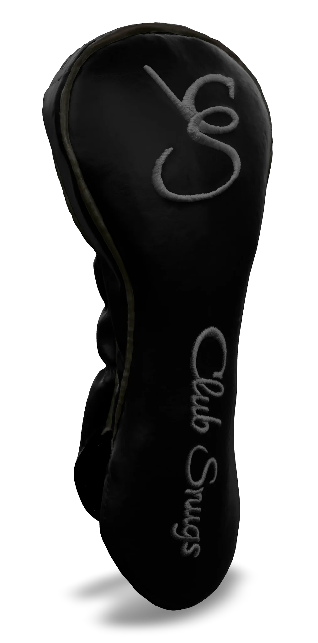 Left-Side view of a Exclusive Black, Gray, Gray, and Gray Shield Driver Headcover with prominent branding