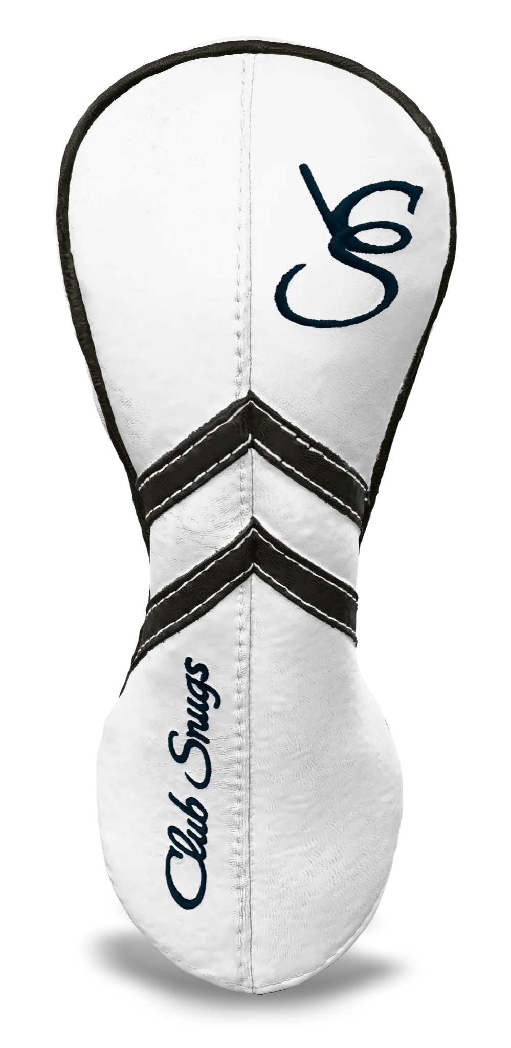 Front View view of a White, White, Gray, and Gray Retro-T Fairway Headcover with Dual-V stripe and split seam