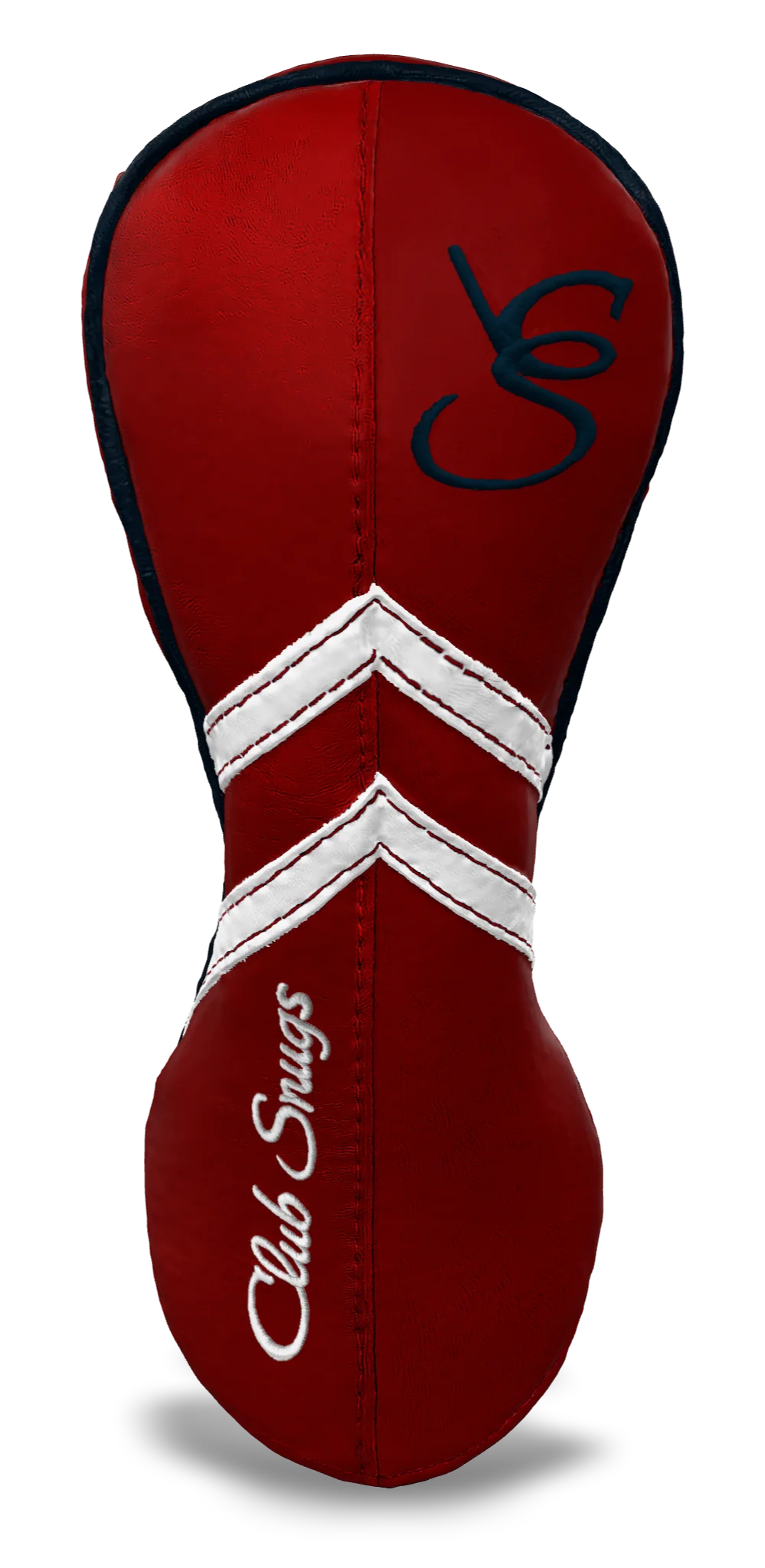 Front View view of a Red, Red, White, and Navy Retro-T Fairway Headcover with Dual-V stripe and split seam