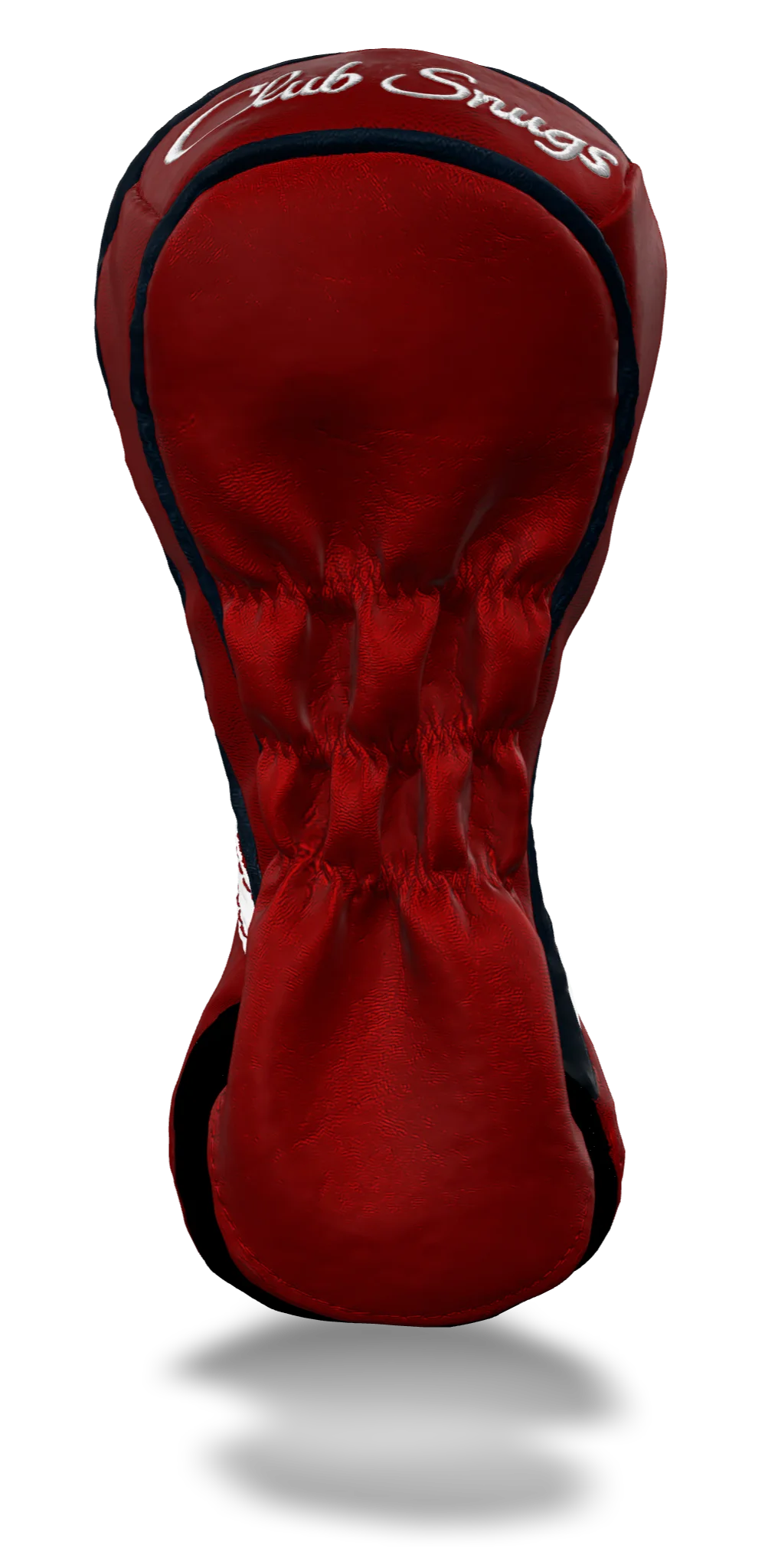 Back view of a Red, Red, White, and Navy Retro-T Fairway Headcover with Dual-V stripe and split seam