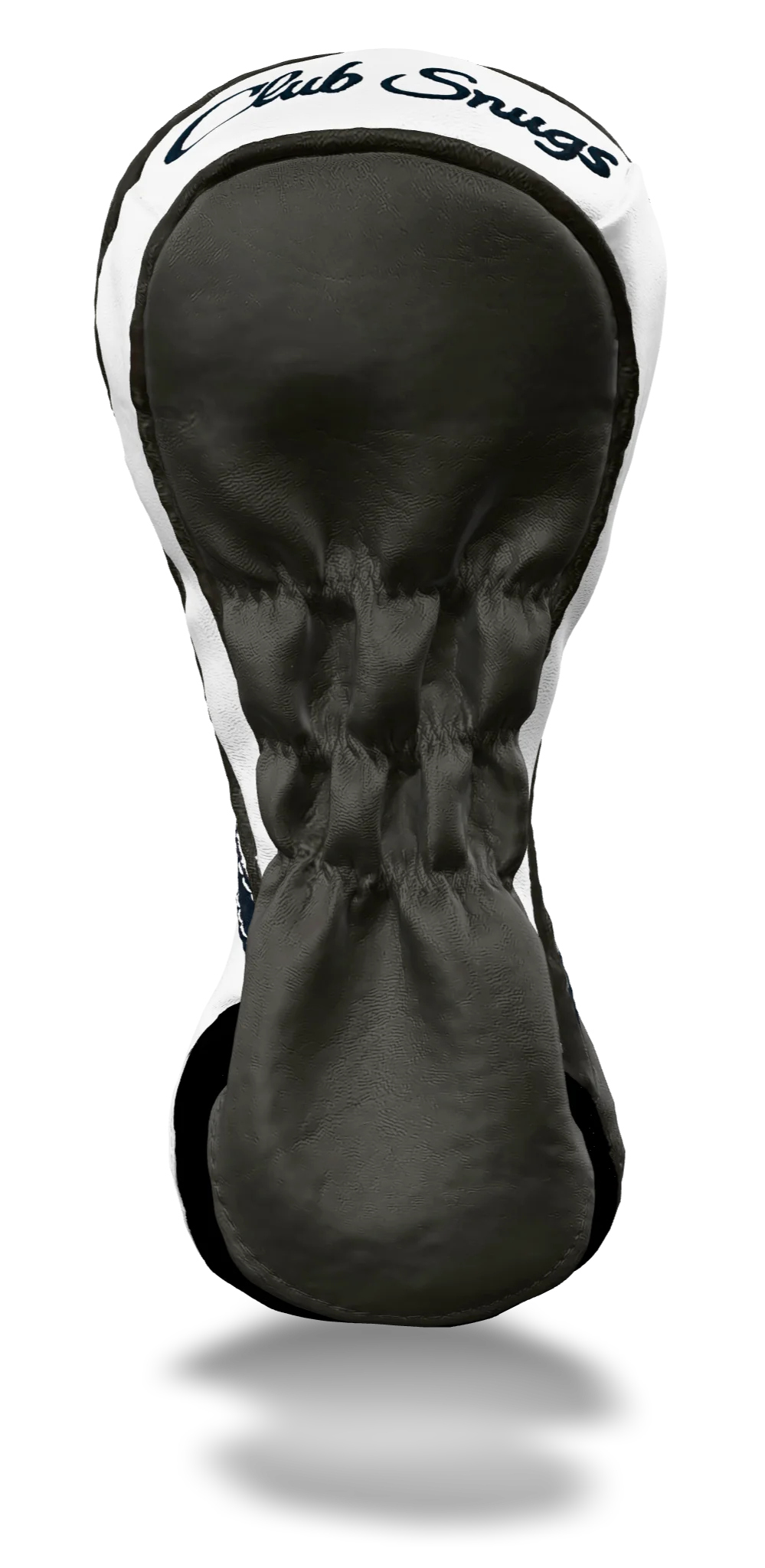 Back view of a Gray, White, Navy, and Gray Retro-T Fairway Headcover with Dual-V stripe and split seam