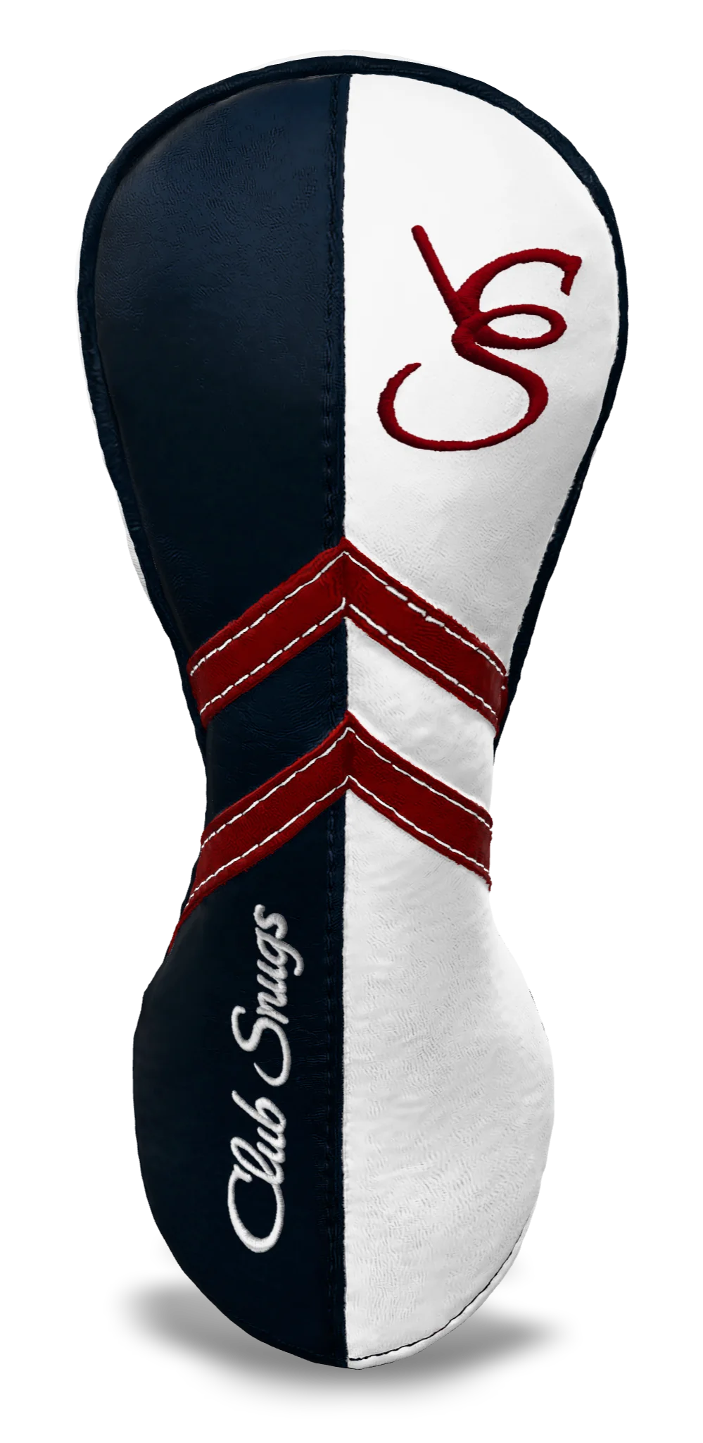 Front View view of a Navy, White, Red, and Navy Retro-T Fairway Headcover with Dual-V stripe and split seam