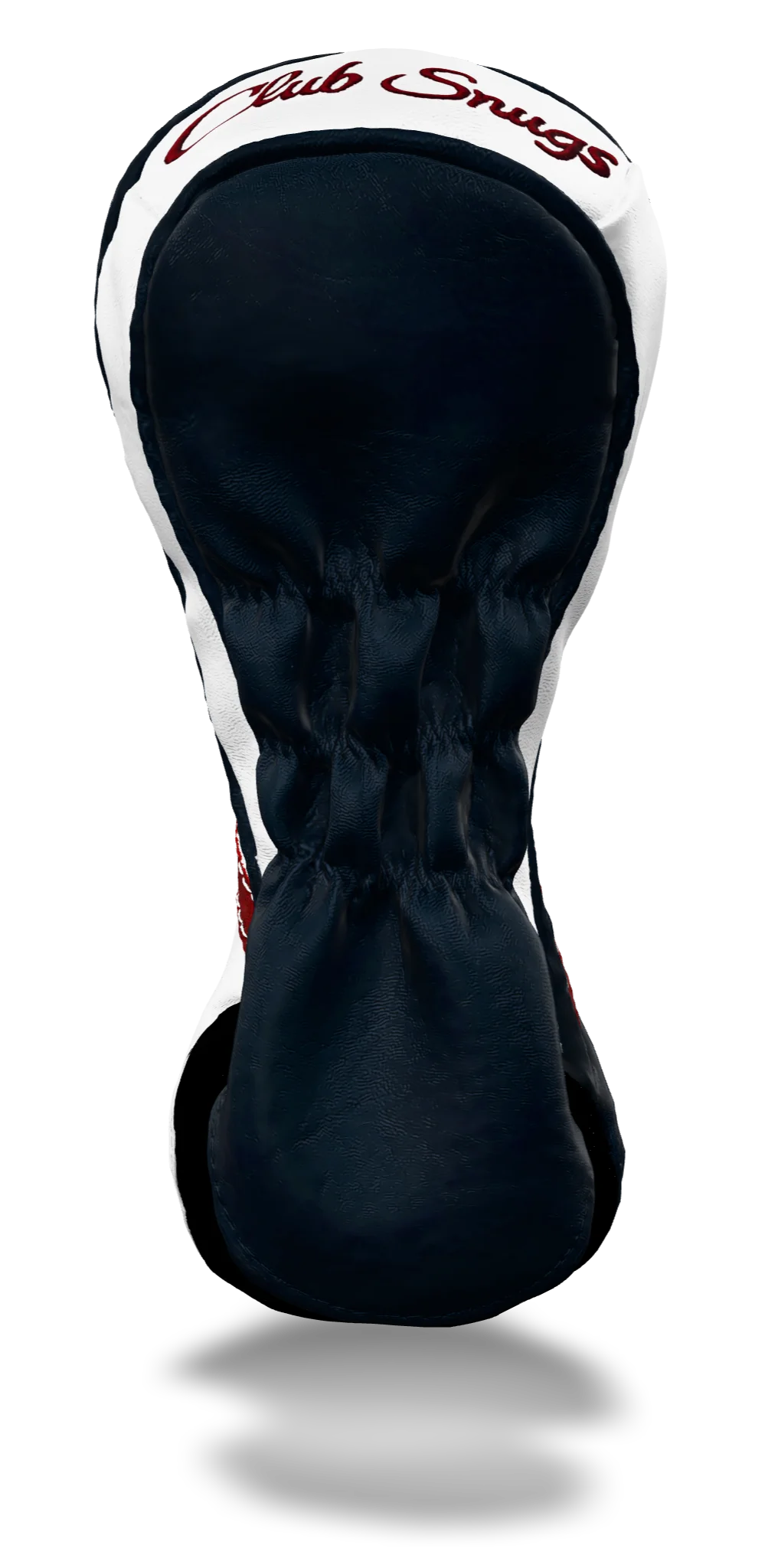 Back view of a Navy, White, Red, and Navy Retro-T Fairway Headcover with Dual-V stripe and split seam