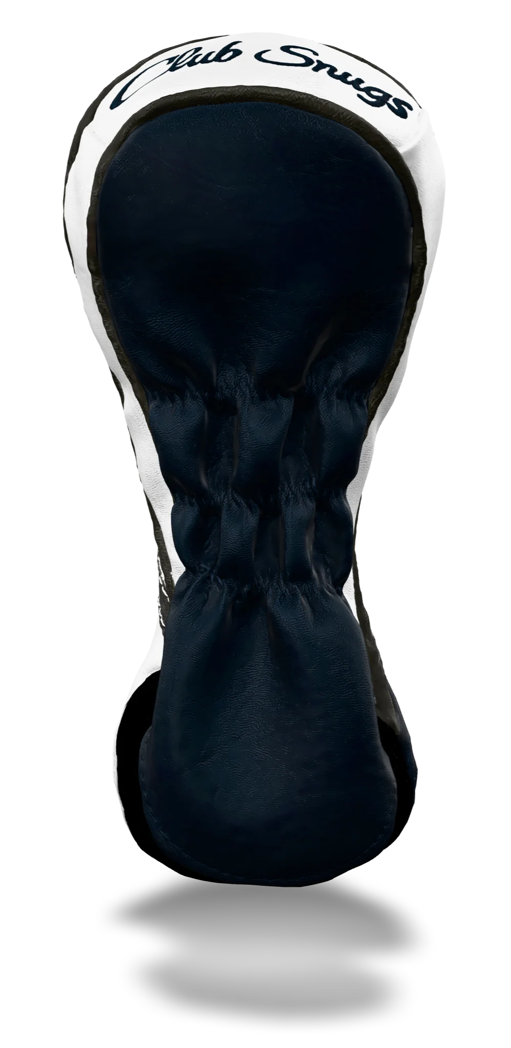 Back view of a Navy, White, Gray, and Gray Retro-T Fairway Headcover with Dual-V stripe and split seam