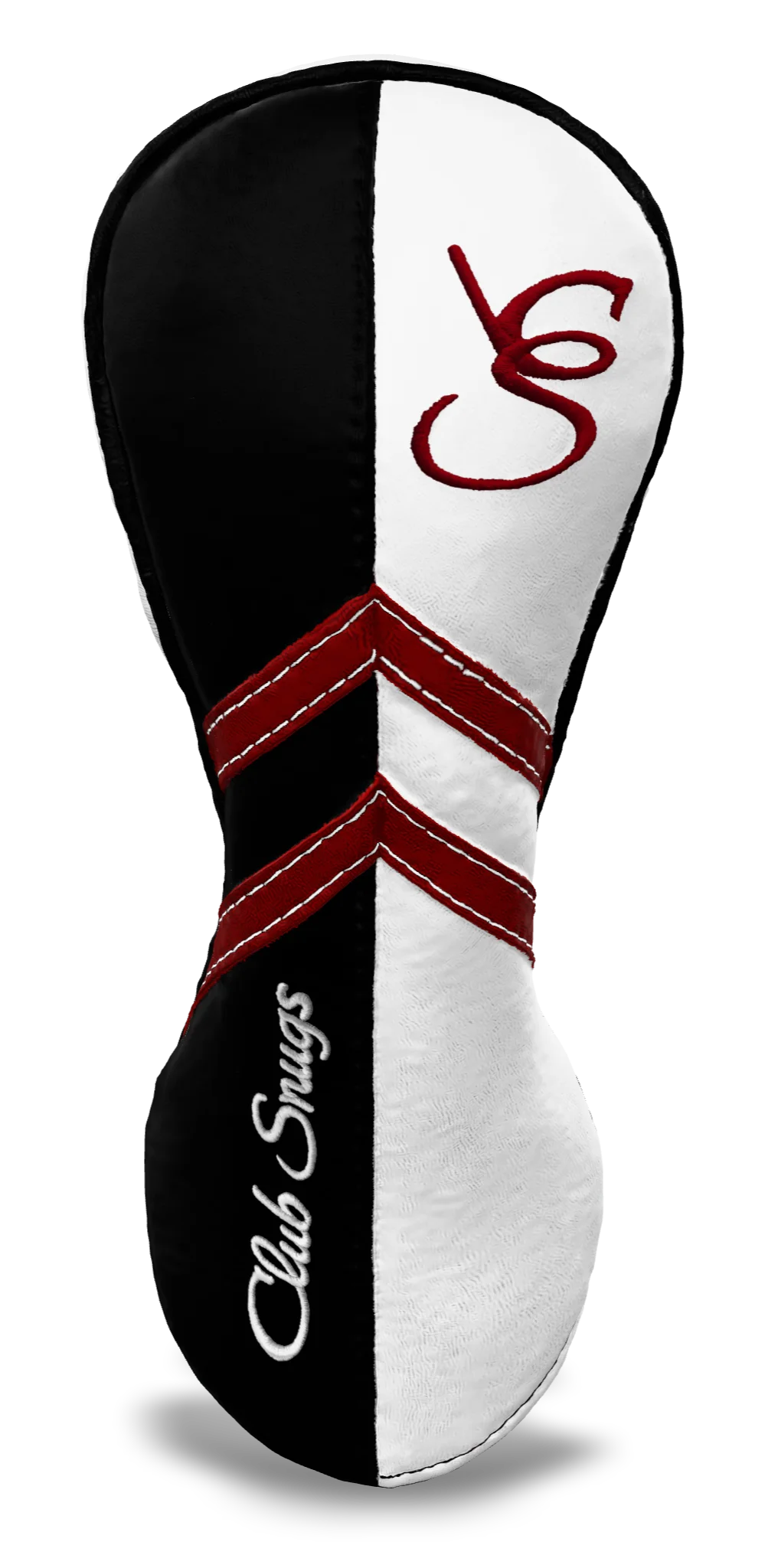 Front View view of a Black, White, Red, and Black Retro-T Fairway Headcover with Dual-V stripe and split seam