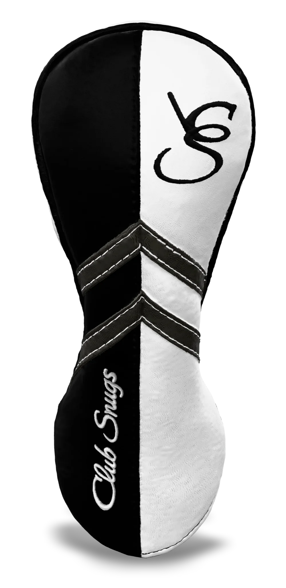 Front View view of a Black, White, Gray, and Black Retro-T Fairway Headcover with Dual-V stripe and split seam