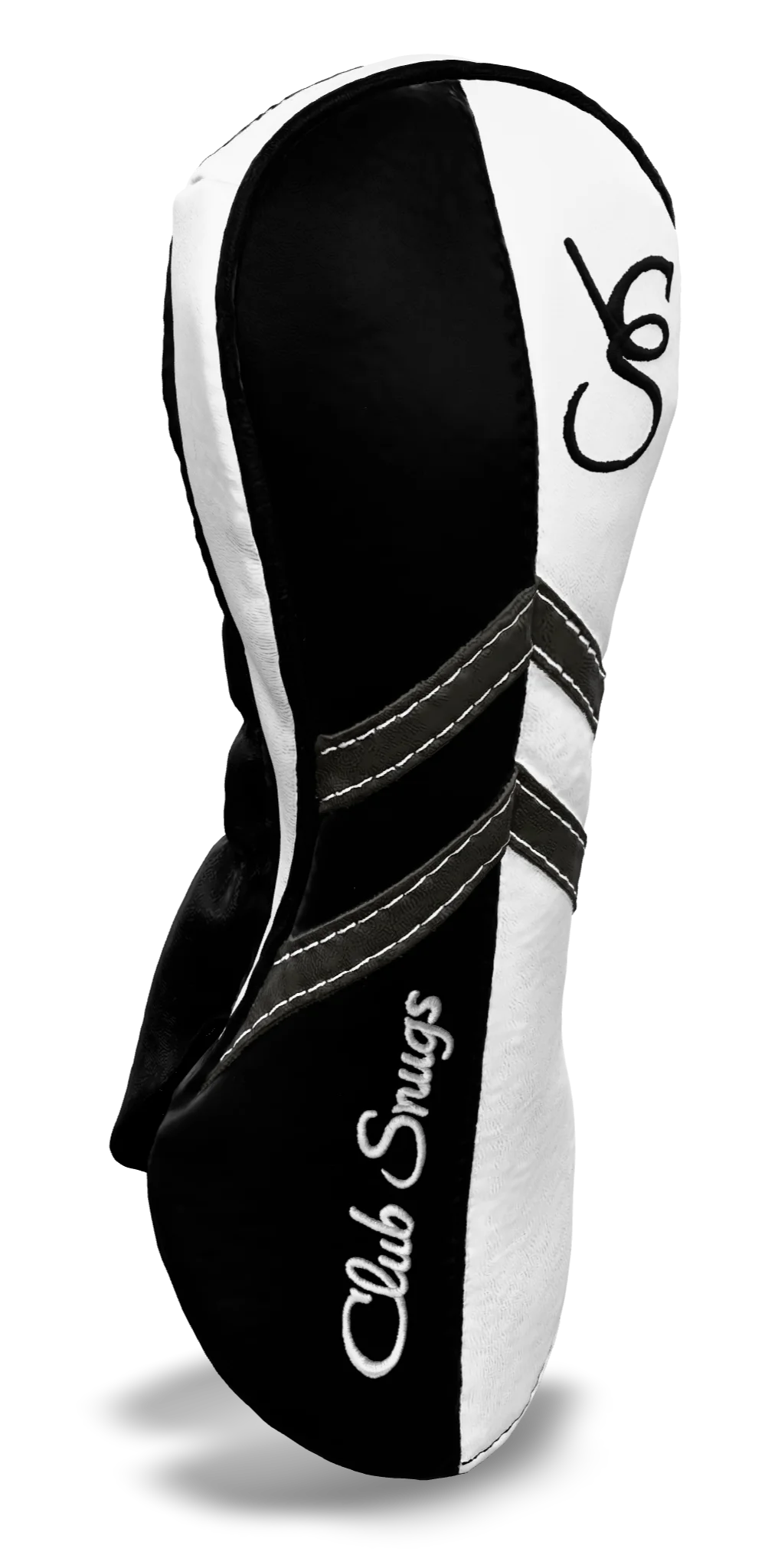 Left-Side view of a Black, White, Gray, and Black Retro-T Fairway Headcover with Dual-V stripe and split seam