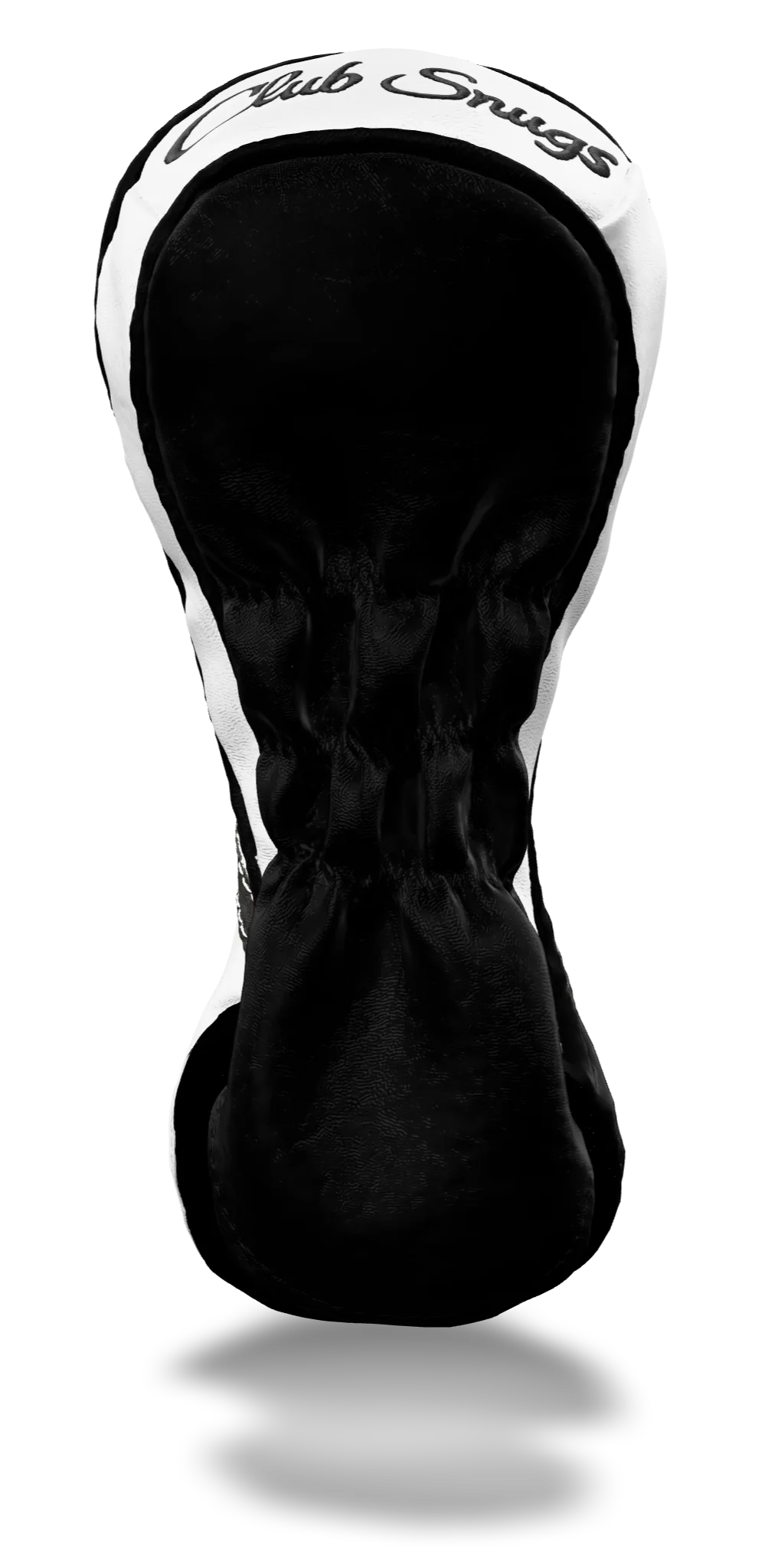 Back view of a Black, White, Gray, and Black Retro-T Fairway Headcover with Dual-V stripe and split seam