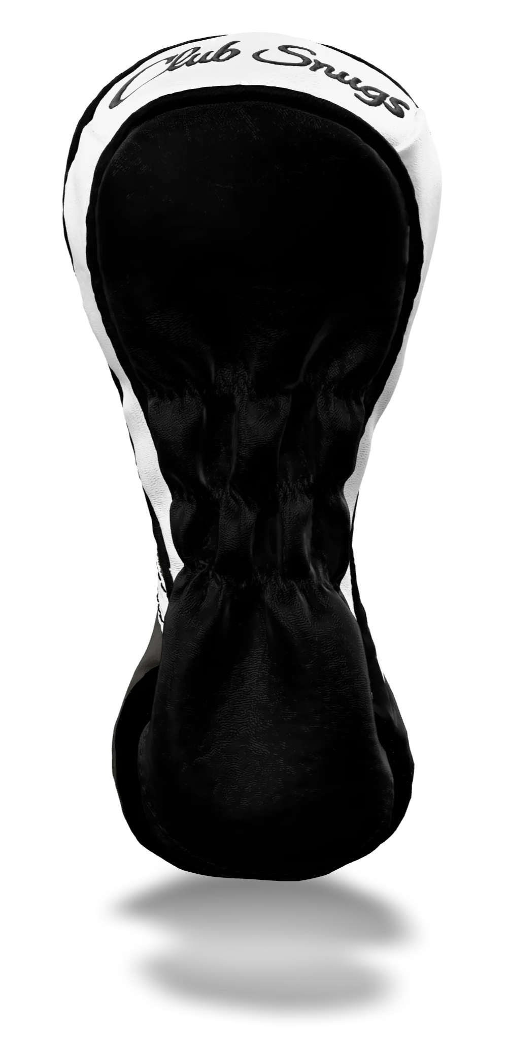 Back view of a Black, Gray, White, and Black Retro-T Fairway Headcover with Dual-V stripe and split seam