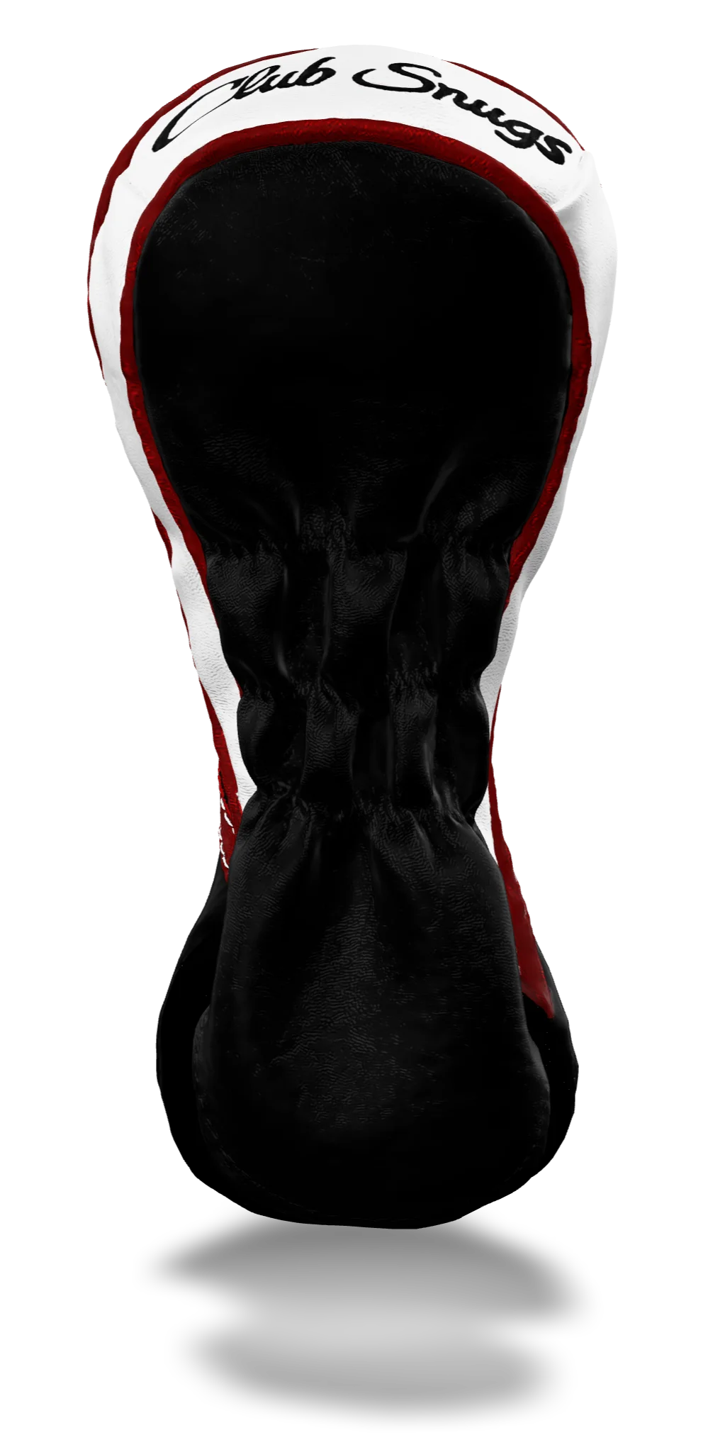 Back view of a Black, Black, Red, and Red Retro-T Fairway Headcover with Dual-V stripe and split seam