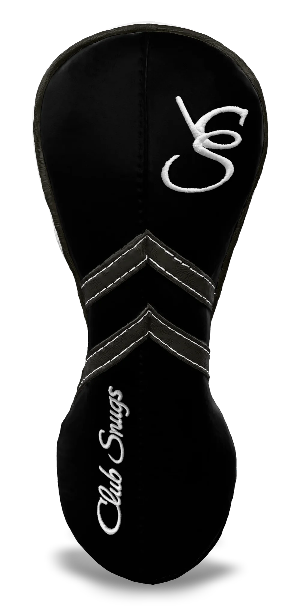 Front View view of a Black, Black, Gray, and Gray Retro-T Fairway Headcover with Dual-V stripe and split seam