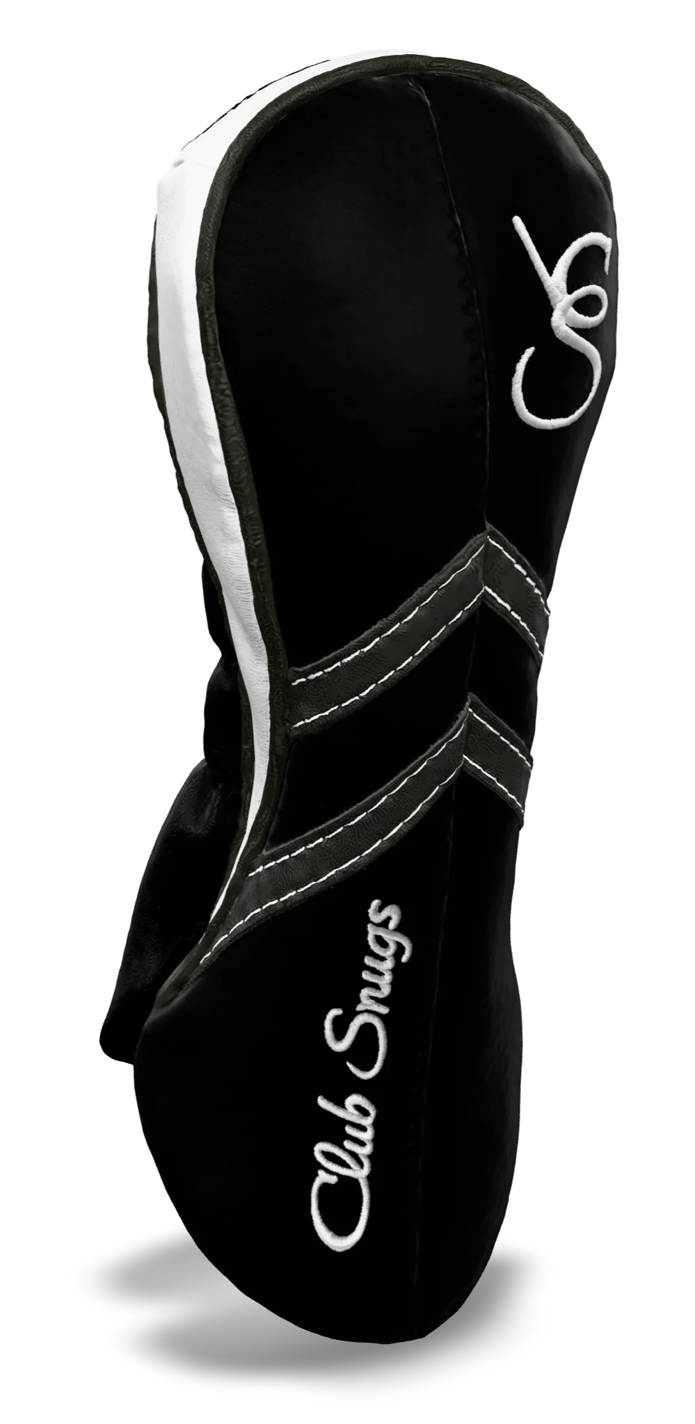 Left-Side view of a Black, Black, Gray, and Gray Retro-T Fairway Headcover with Dual-V stripe and split seam