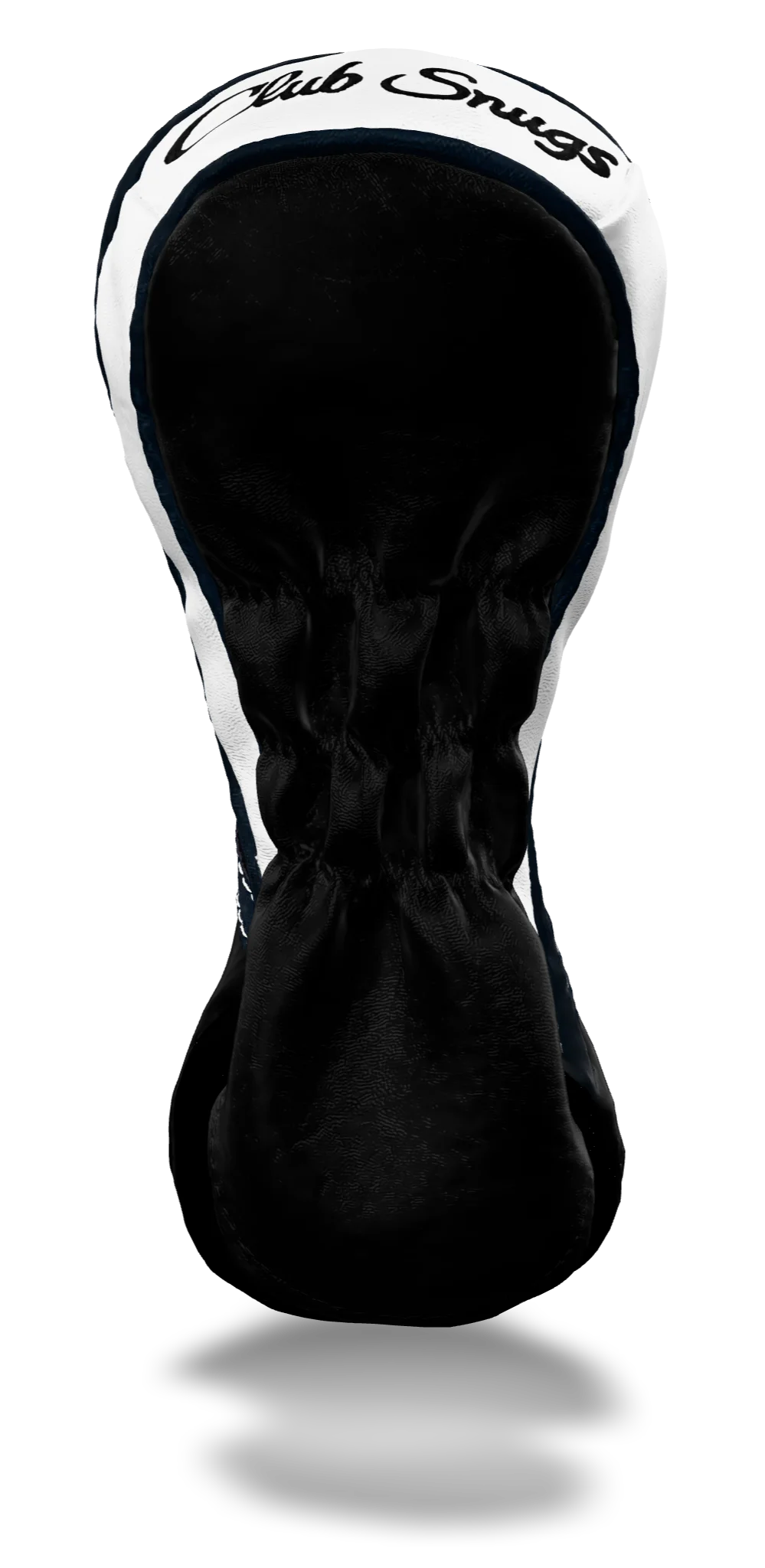 Back view of a Black, Black, Navy, and Navy Retro-T Fairway Headcover with Dual-V stripe and split seam