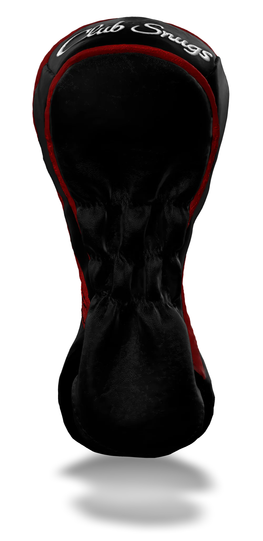 Back view of a Black, Black, Red, and Red Retro-T Fairway Headcover with Dual-V stripe and split seam
