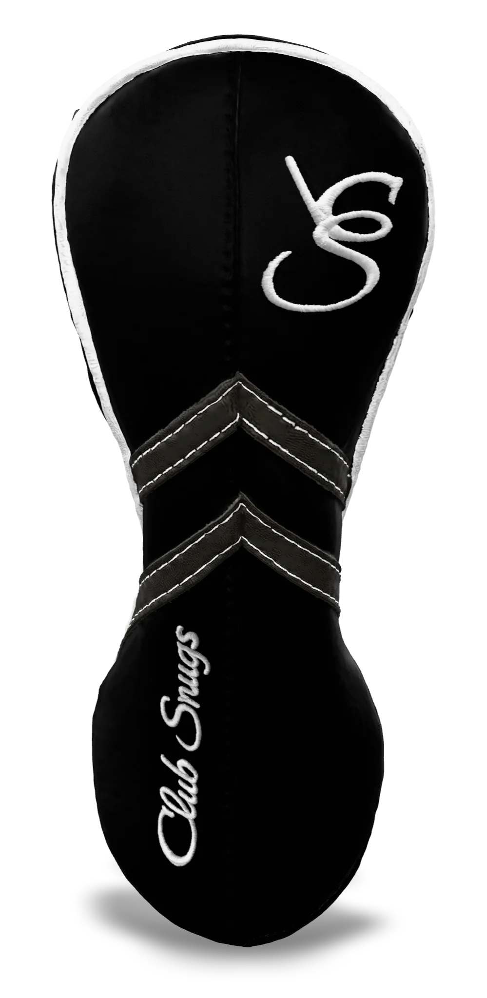 Front View view of a Black, Black, Gray, and White Retro-T Fairway Headcover with Dual-V stripe and split seam
