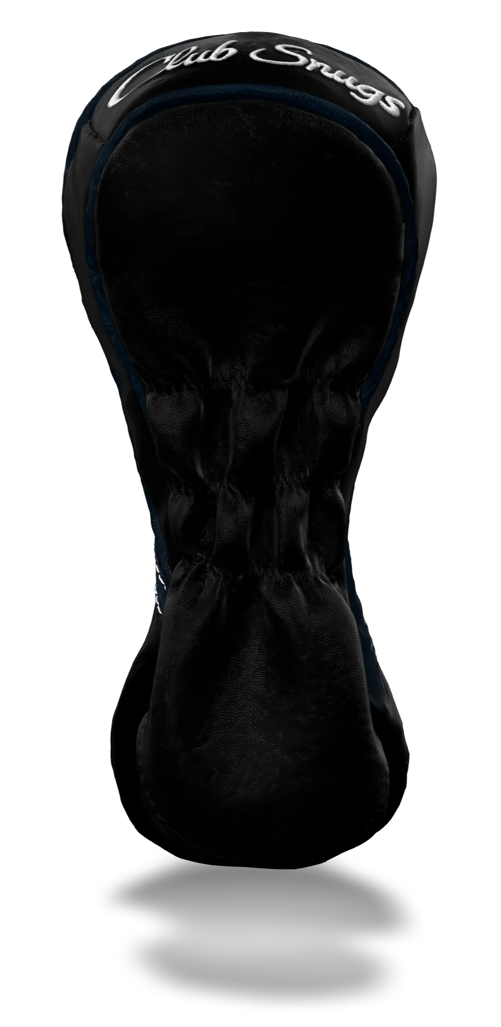 Back view of a Black, Black, Navy, and Navy Retro-T Fairway Headcover with Dual-V stripe and split seam