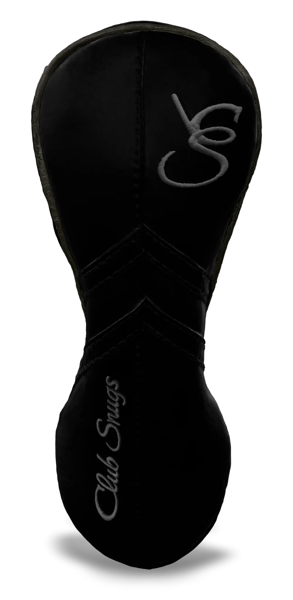 Front View view of a Black, Black, Black, and Gray Retro-T Fairway Headcover with Dual-V stripe and split seam