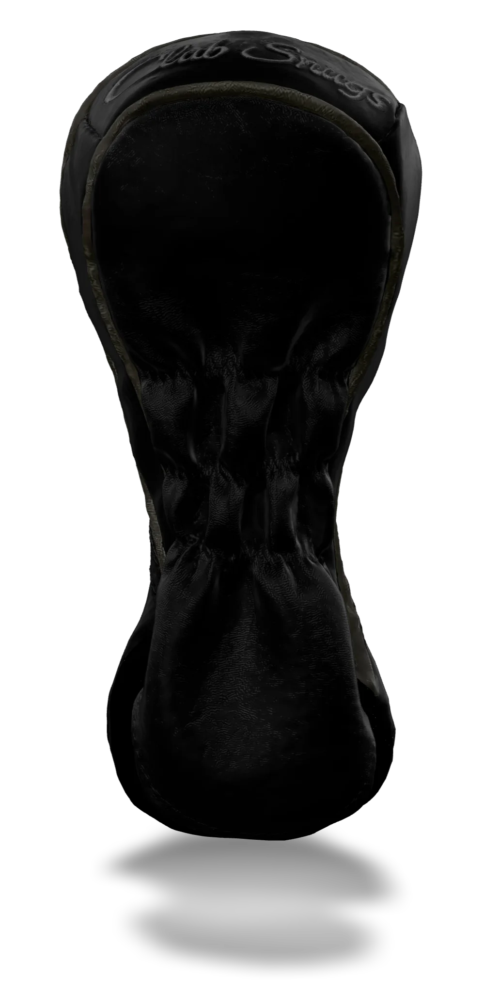 Back view of a Black, Black, Black, and Gray Retro-T Fairway Headcover with Dual-V stripe and split seam
