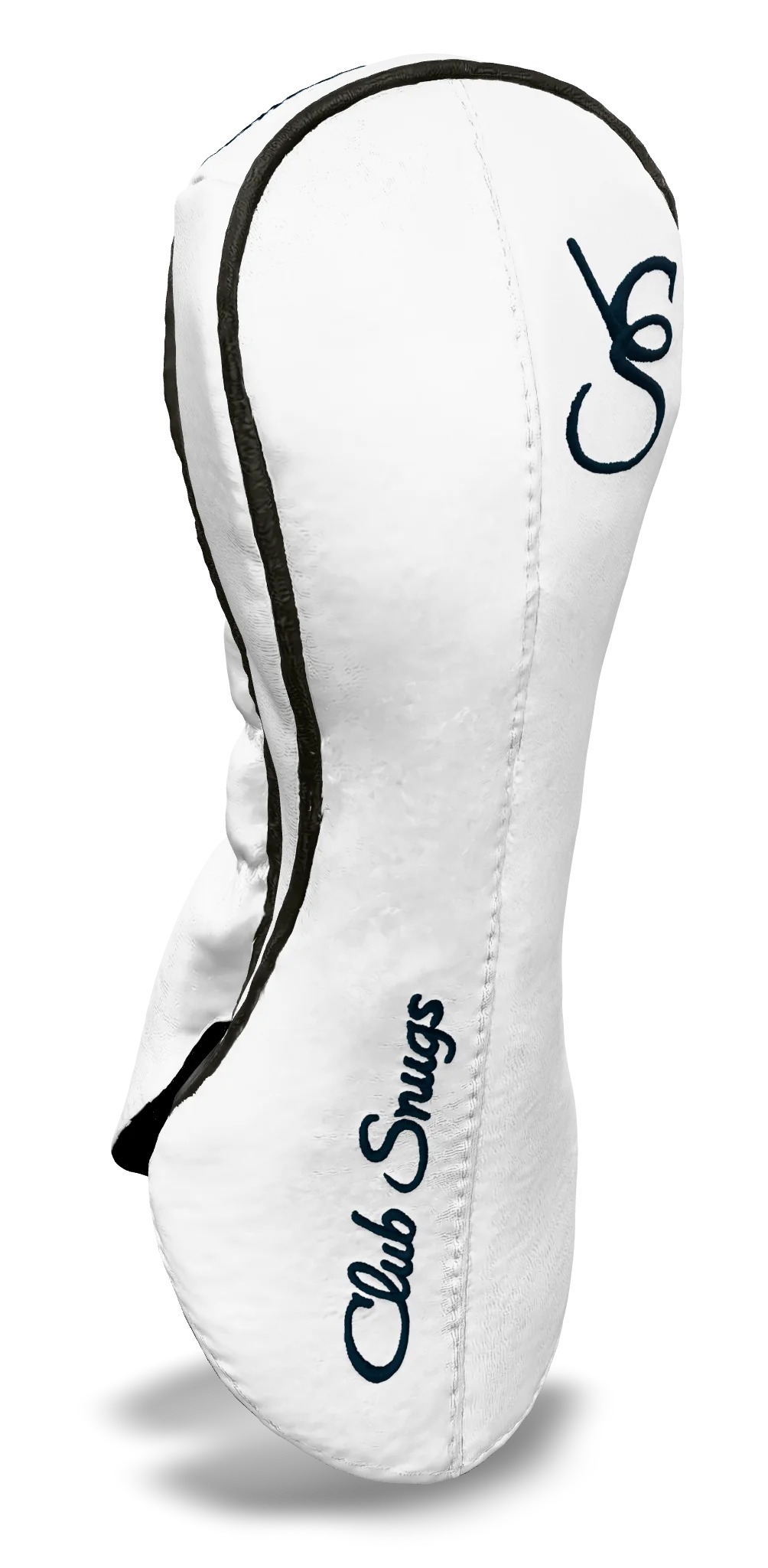 Left-Side view of a Bold White, White, Gray, and Navy Classic Fairway Headcover with split seam